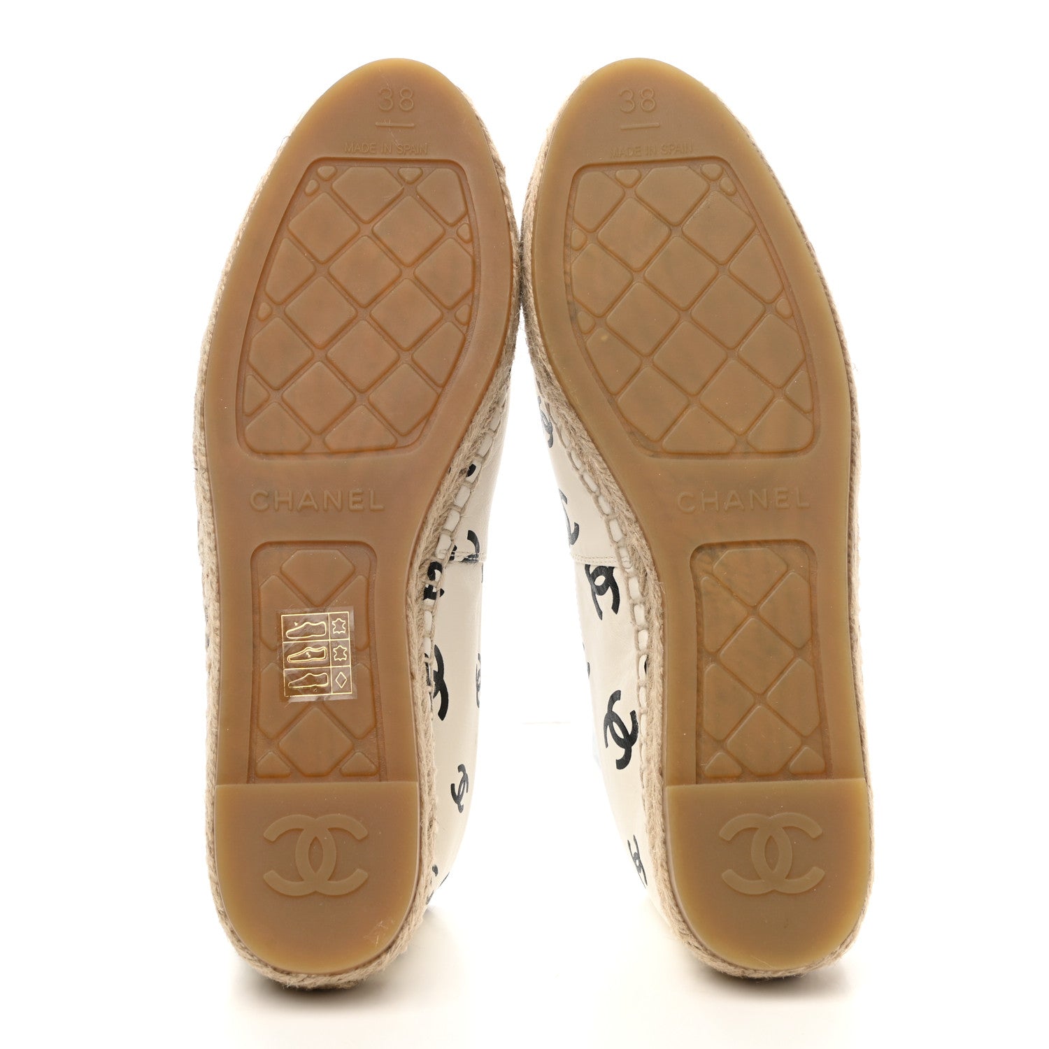 Chanel Lambskin Printed CC Espadrilles 38 White Black 5 of 10