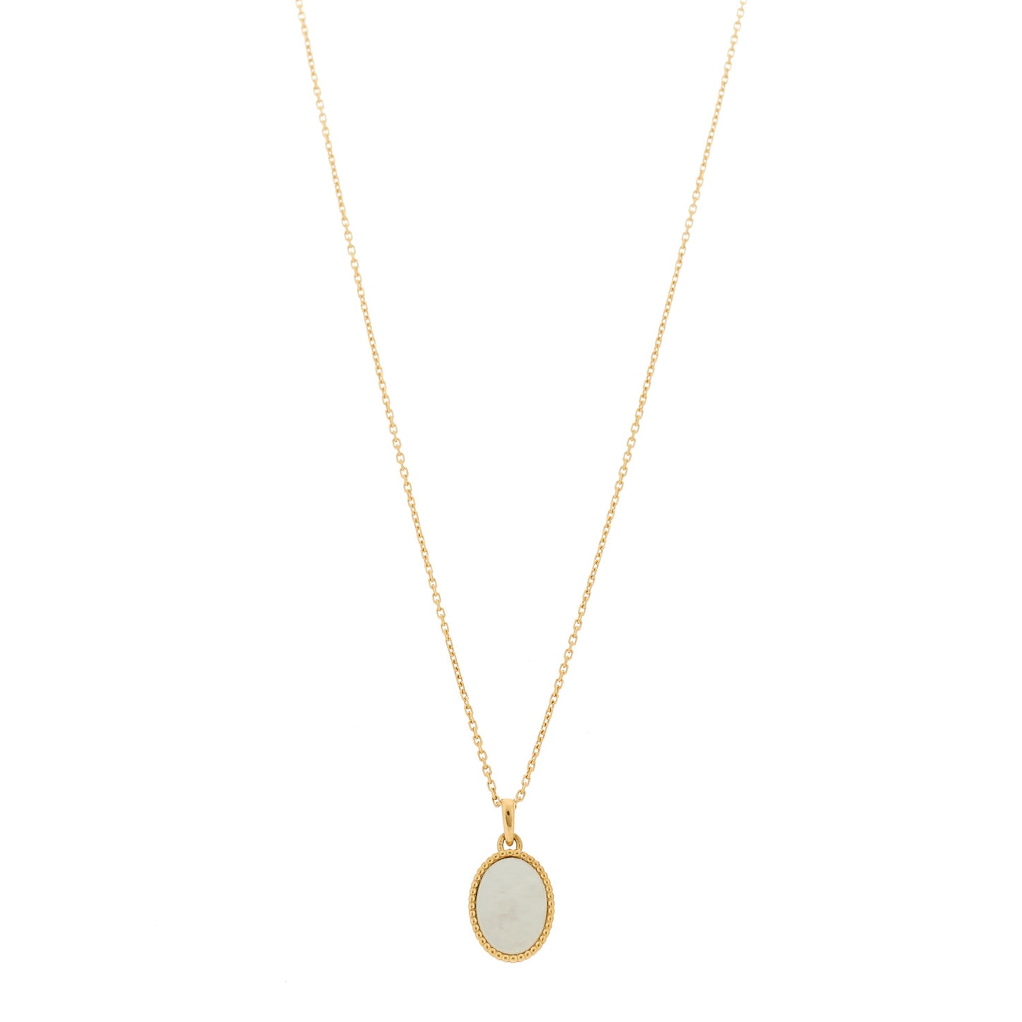 18K Yellow Gold Mother of Pearl Oval Pendant Necklace