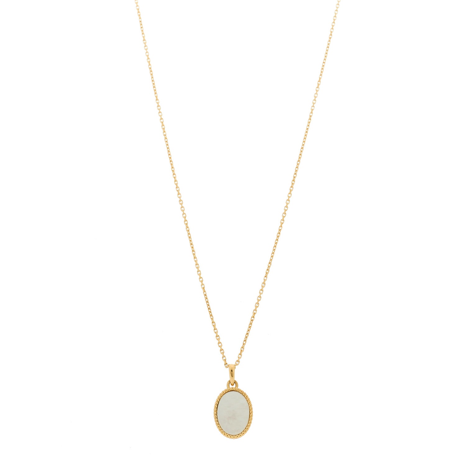 Van Cleef & Arpels 18K Yellow Gold Mother of Pearl Oval Pendant Necklace 1 of 5