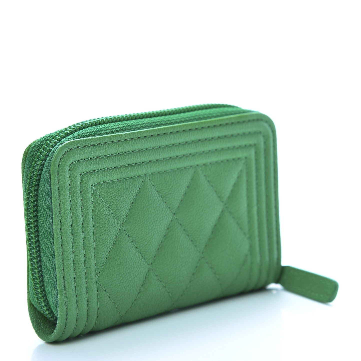 Caviar Quilted Boy Zip Around Coin Purse Wallet Green