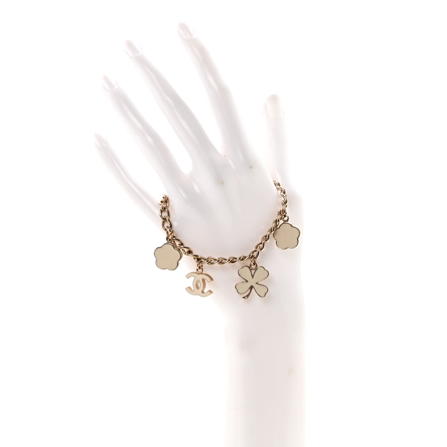 Enamel Crystal Pearl CC Lucky Charms Bracelet Gold White