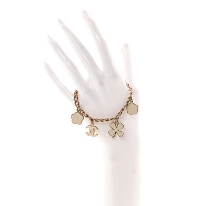 Chanel Enamel Crystal Pearl CC Lucky Charms Bracelet Gold White 2 of 5