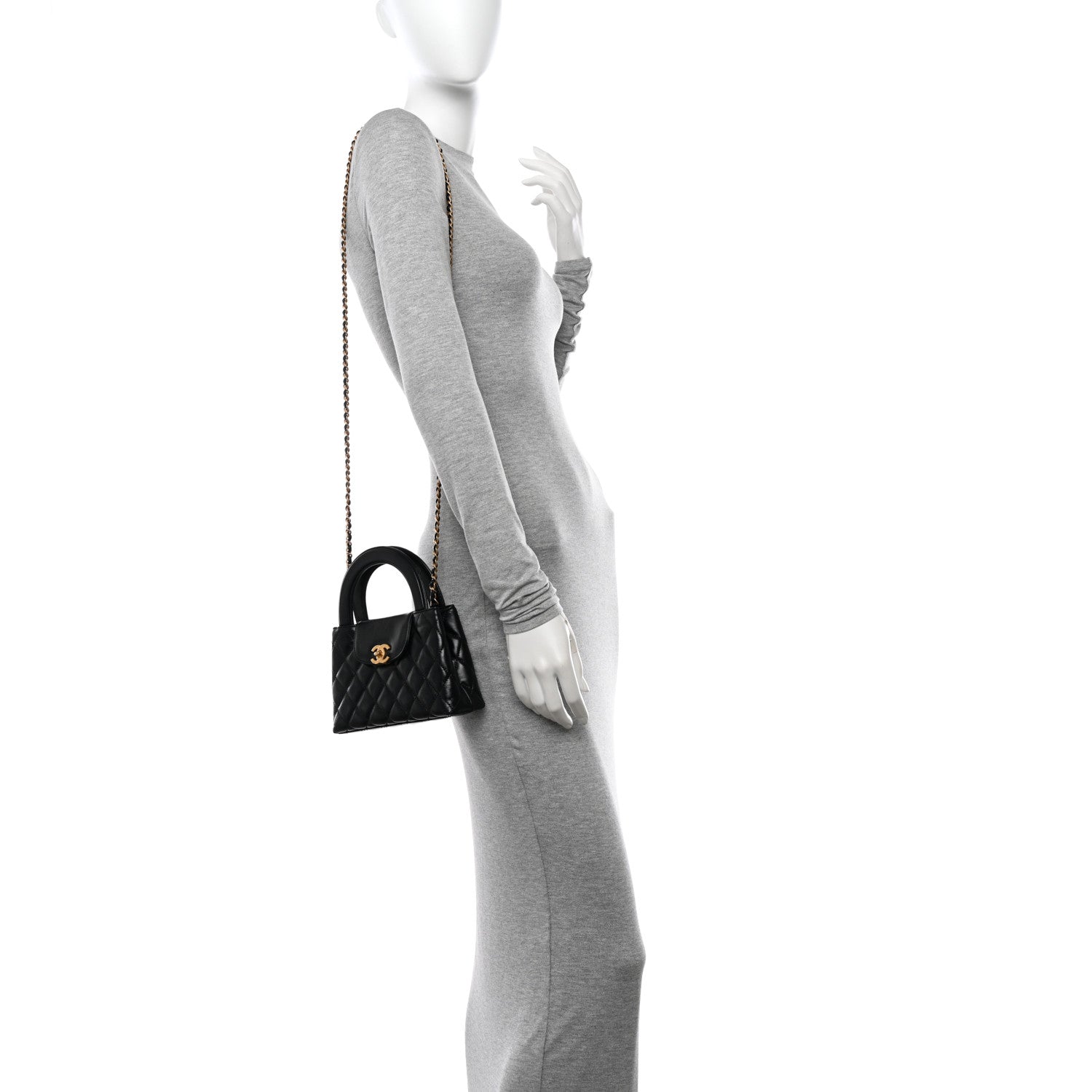 Chanel Shiny Aged Calfskin Quilted Nano Kelly Shopper Black 2 of 11