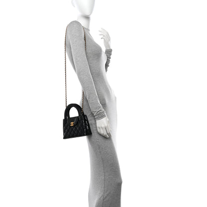 Chanel Shiny Aged Calfskin Quilted Nano Kelly Shopper Black 2 of 11