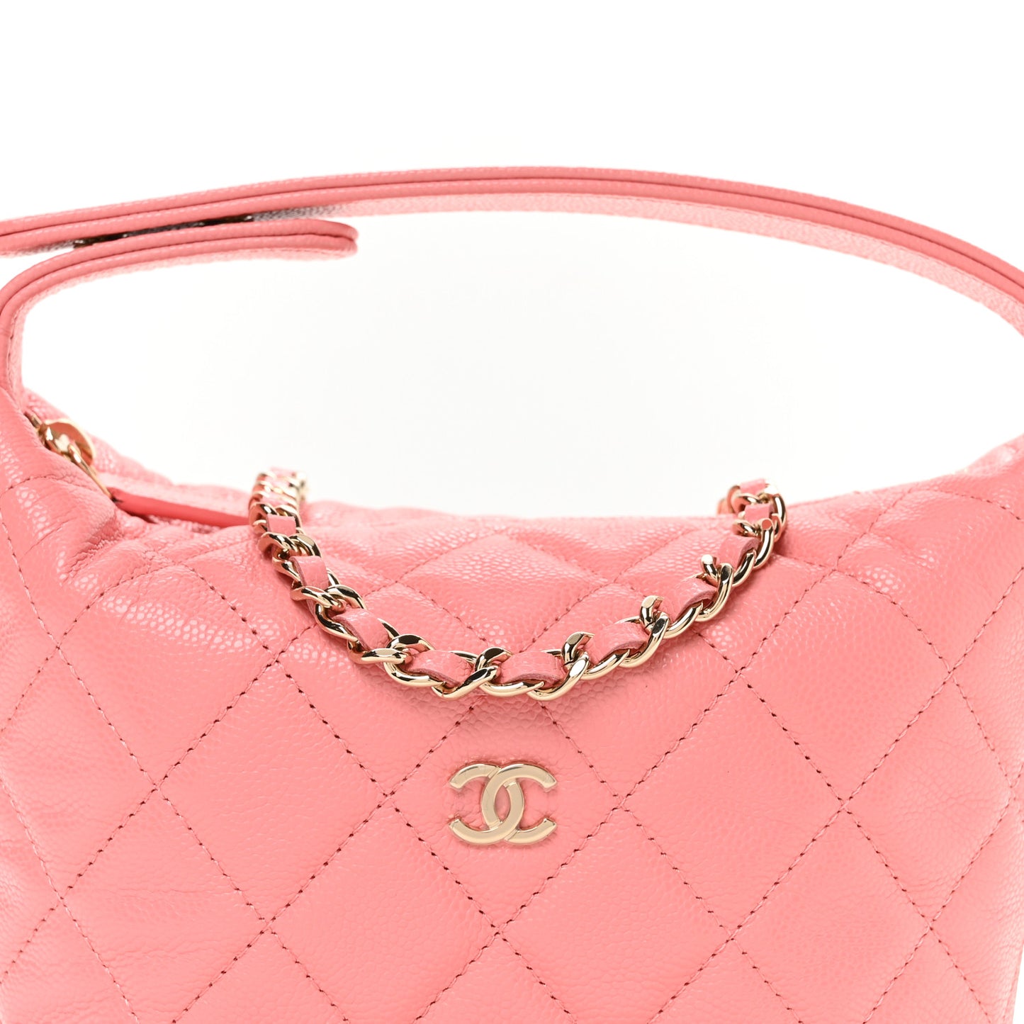 Caviar Quilted Hobo Clutch With Chain Pink