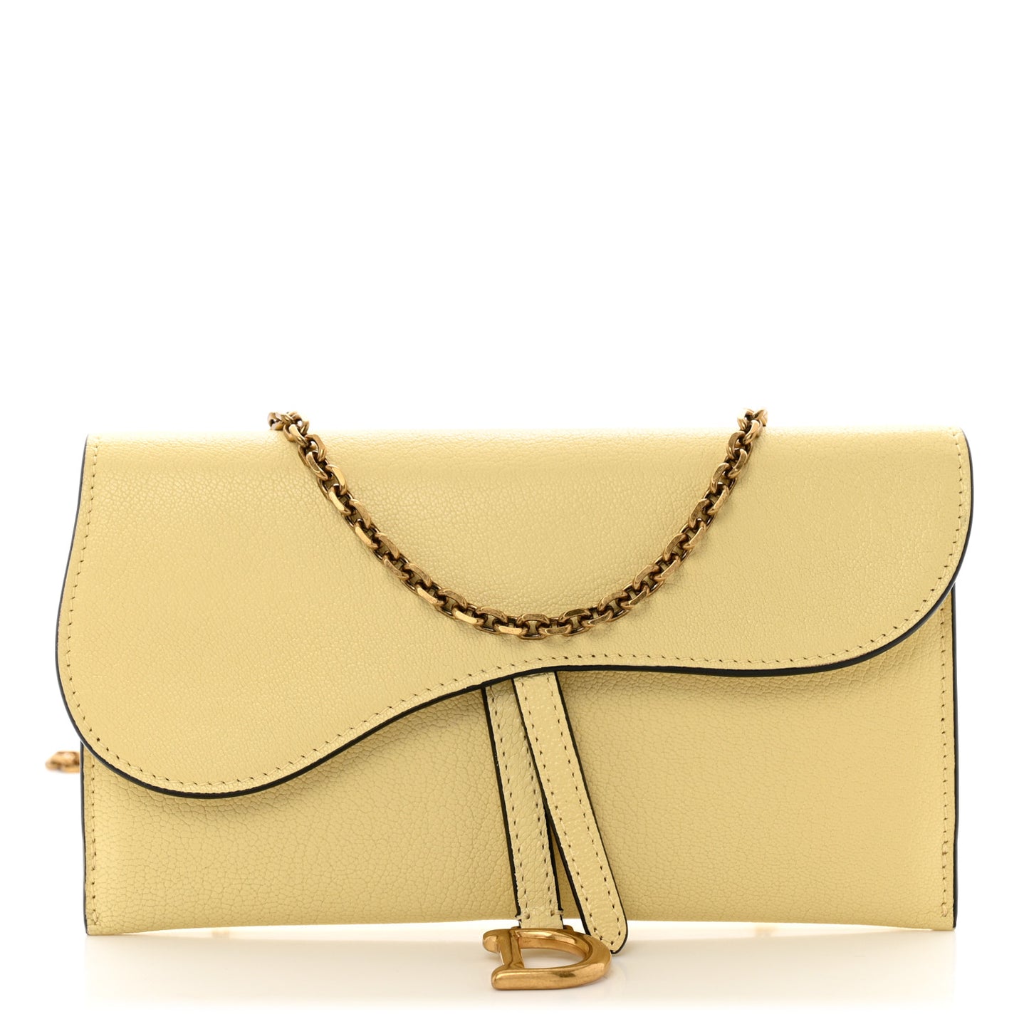 Goatskin Saddle Chain Wallet Pouch Soft Yellow