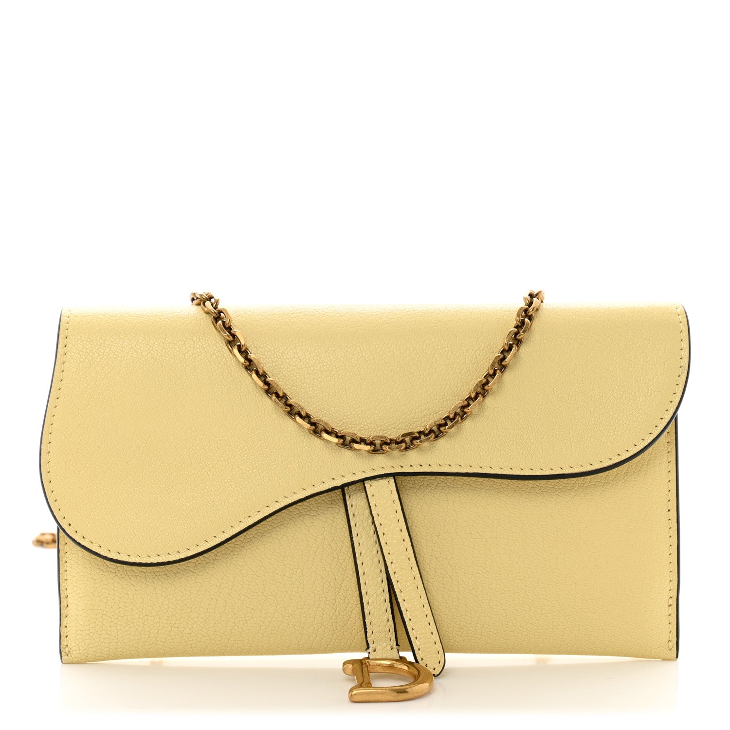 Christian Dior Goatskin Saddle Chain Wallet Pouch Soft Yellow 1 of 12