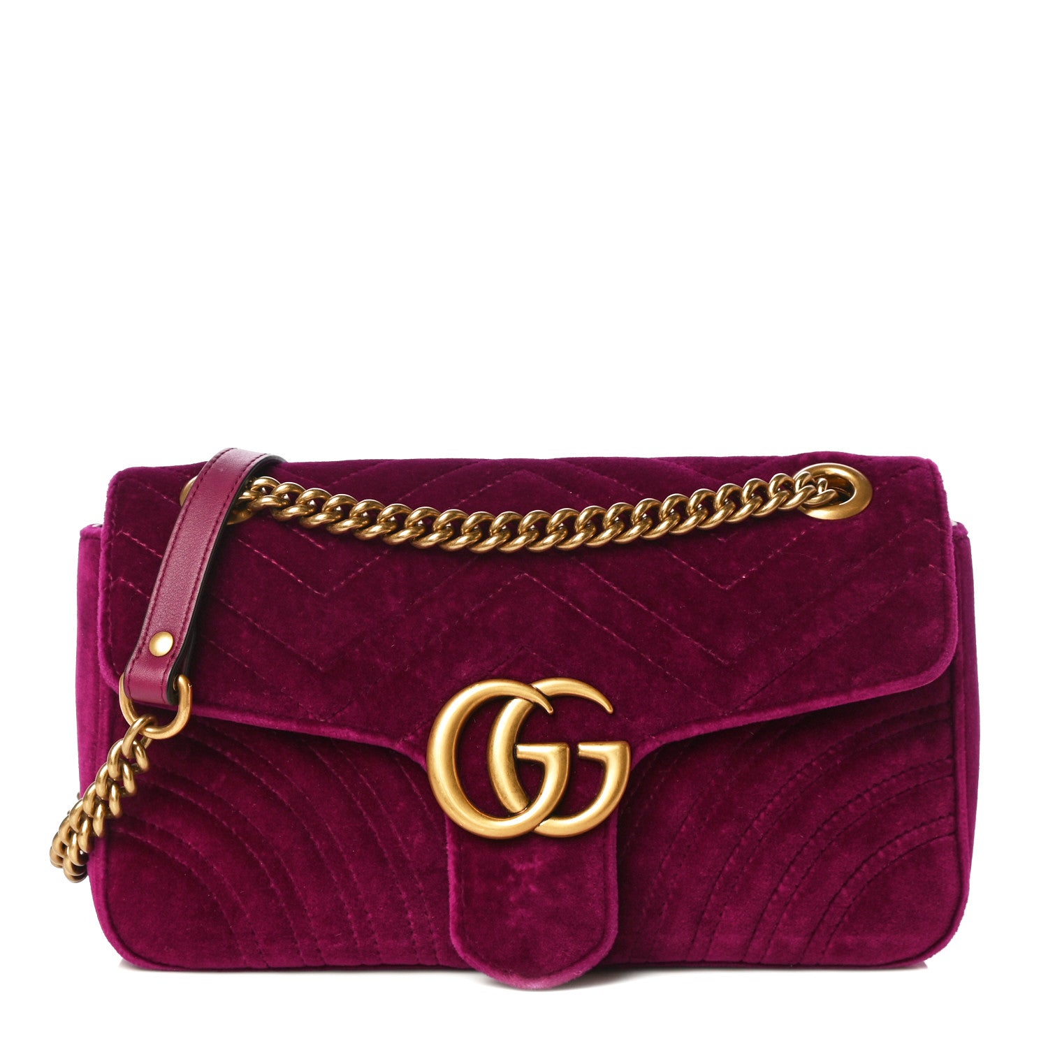 Gucci Velvet Matelasse Small GG Marmont Shoulder Bag Fuchsia Violet Cyclamen 1 of 12