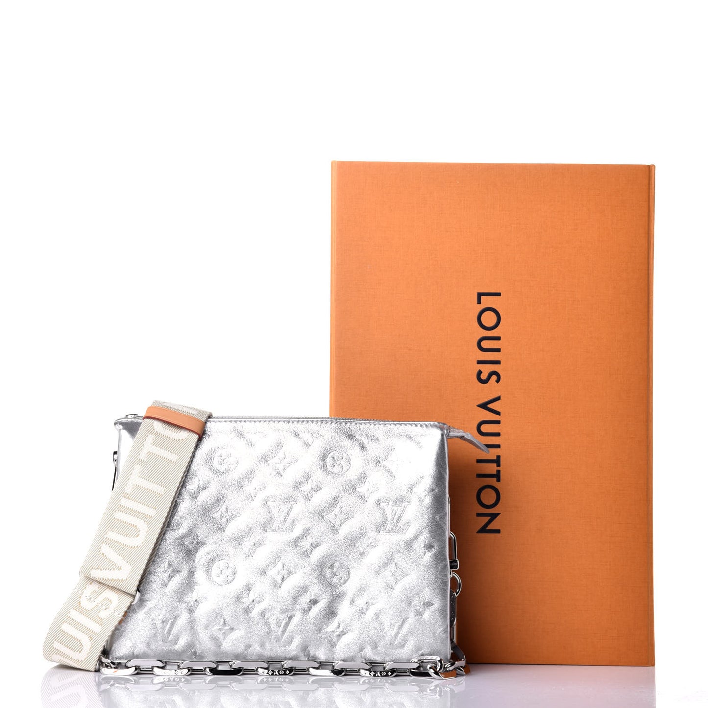 Metallic Lambskin Embossed Monogram Coussin PM Silver