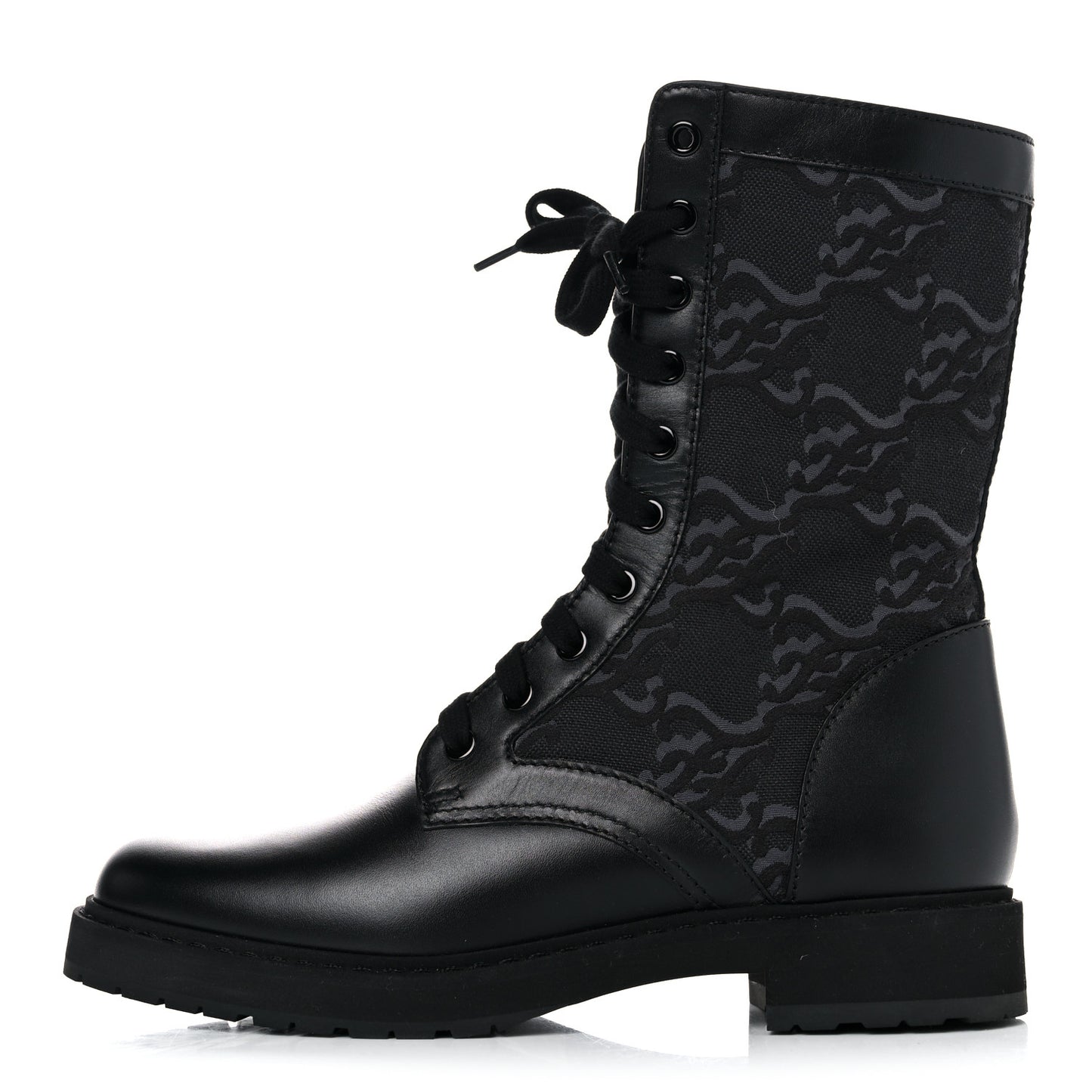 Vitello Fabric Jacquard Karligraphy Embroidered Womens Combat Boots 39 Black