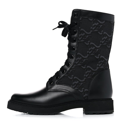Fendi Vitello Fabric Jacquard Karligraphy Embroidered Womens Combat Boots 39 Black 1 of 7