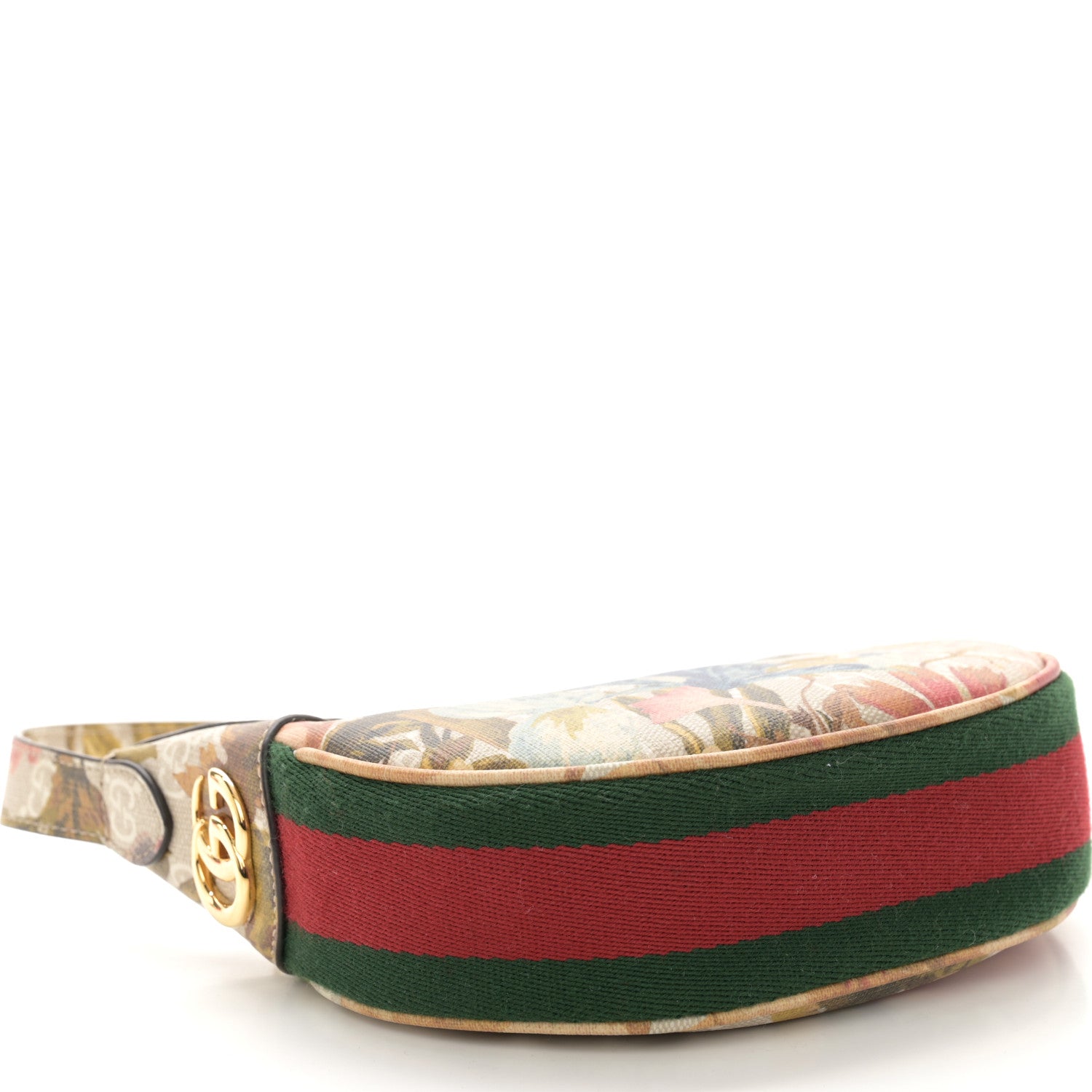 Gucci GG Supreme Monogram Water Flora Web Mini Ophidia Half Moon Hobo Beige White Multicolor 4 of 10