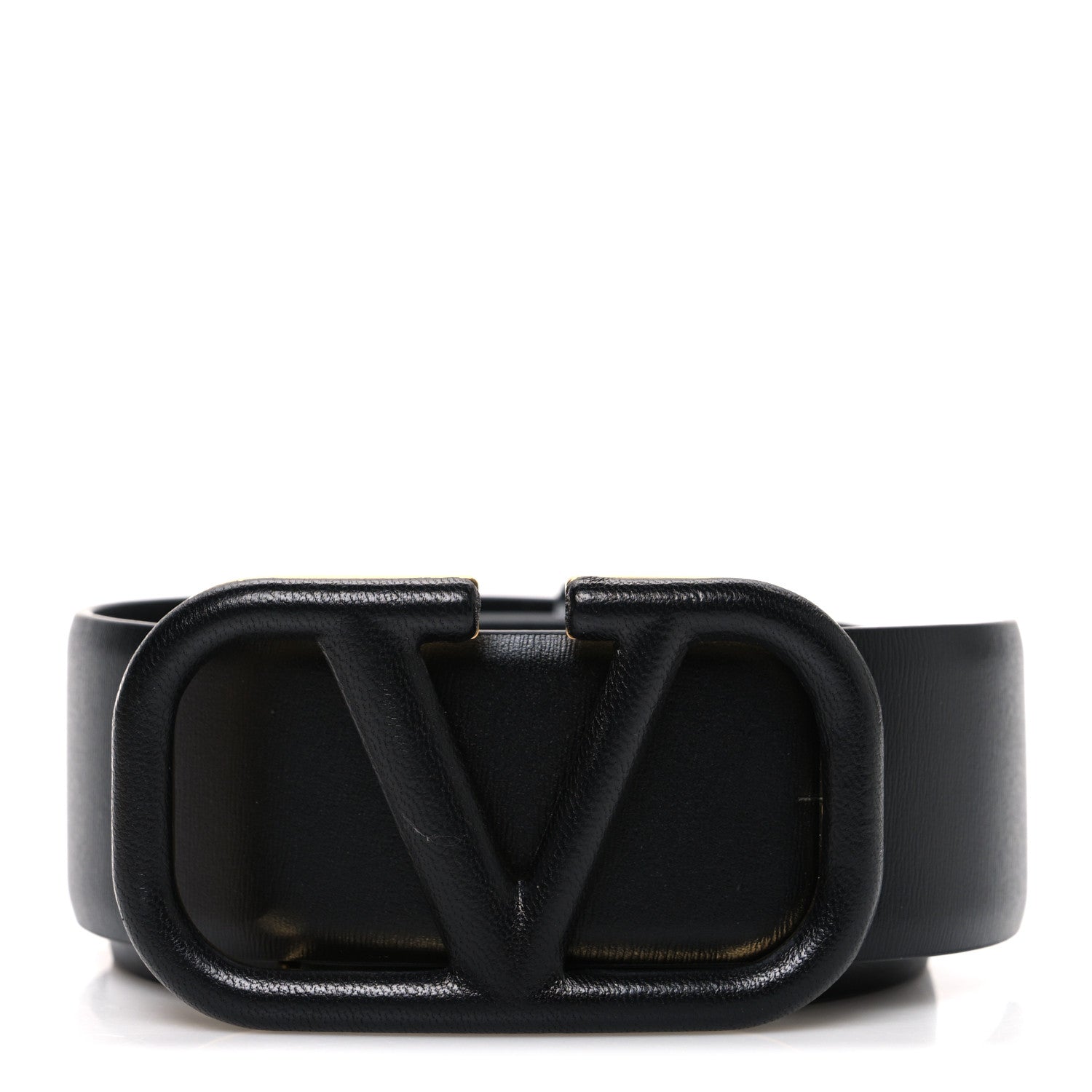 Valentino Garavani Glossy Calfskin Monochrome 40mm VLogo Belt 80 32 Black 1 of 5