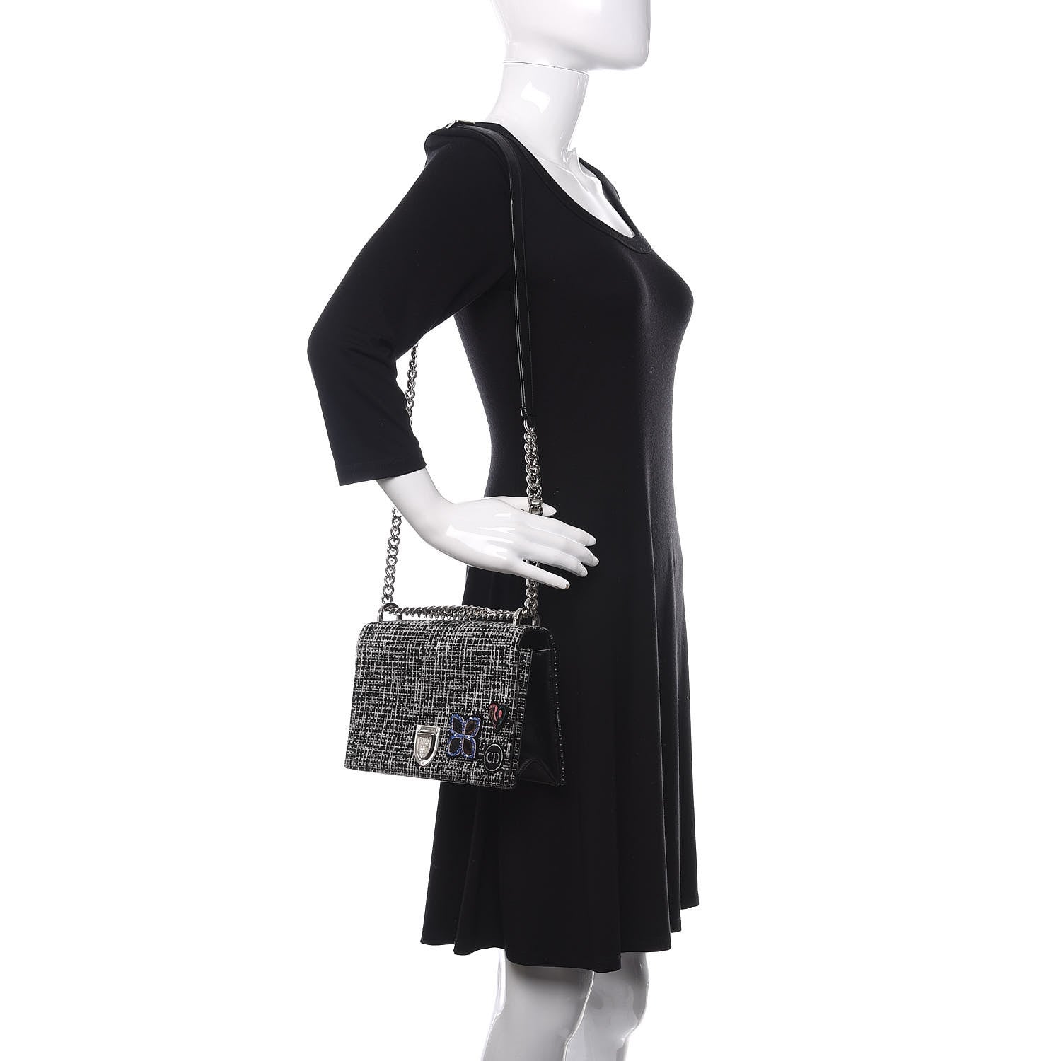 Christian Dior Tweed Embellished Diorama Flap Bag Black White 2 of 10