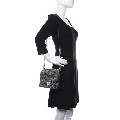 Christian Dior Tweed Embellished Diorama Flap Bag Black White 2 of 10