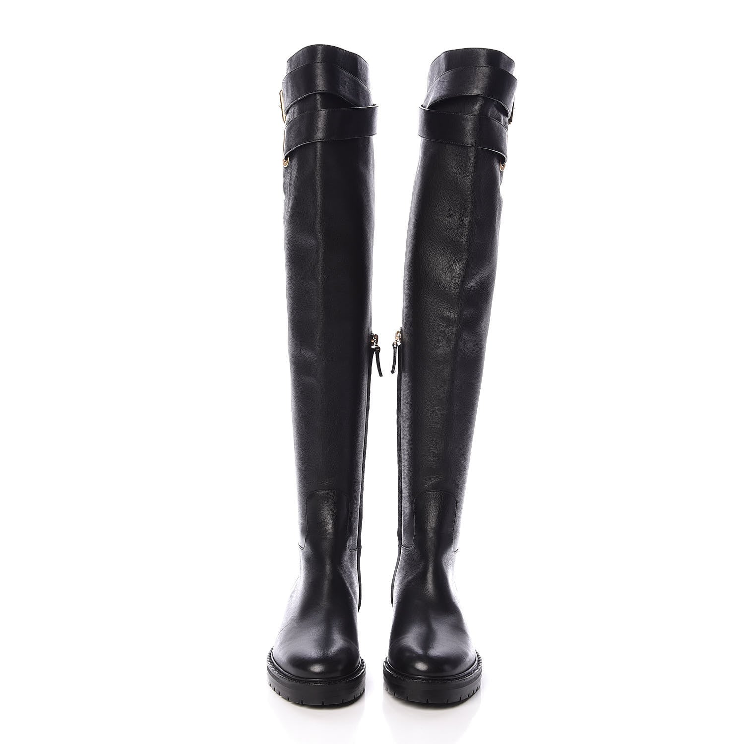 Valentino Garavani Calfskin Knee High Buckle Boots 36 Black 2 of 6