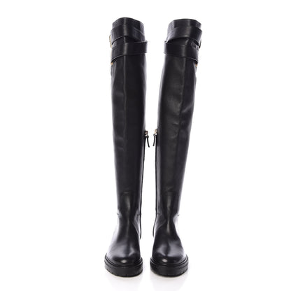 Valentino Garavani Calfskin Knee High Buckle Boots 36 Black 2 of 6