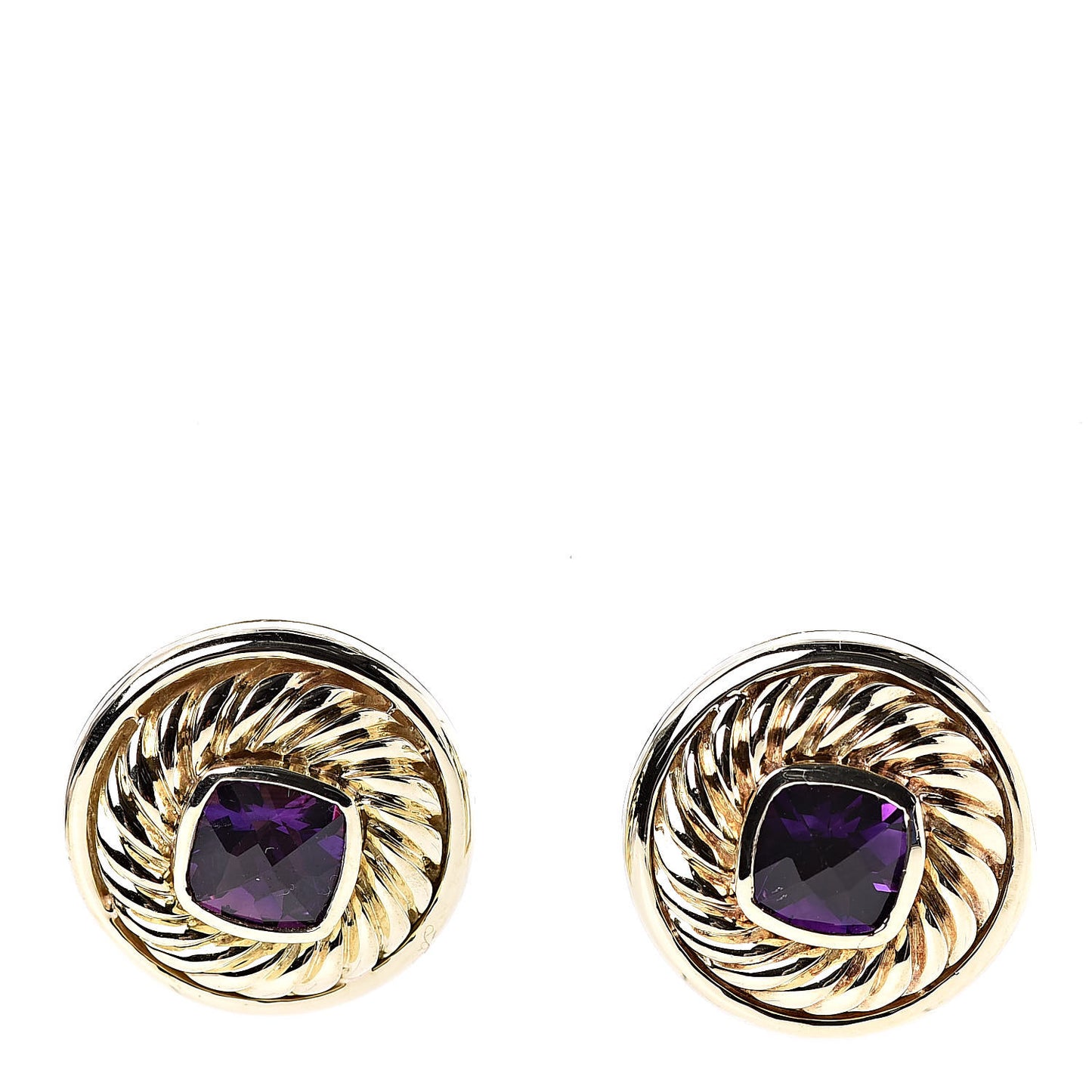 18K Yellow Gold Amethyst Round Cable Earrings