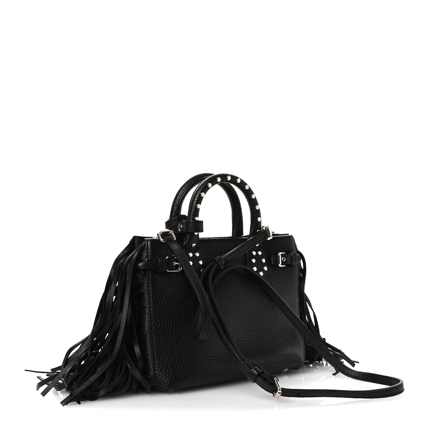 Burberry Grainy Calfskin Studded Fringe Baby Banner Tote Black 3 of 11
