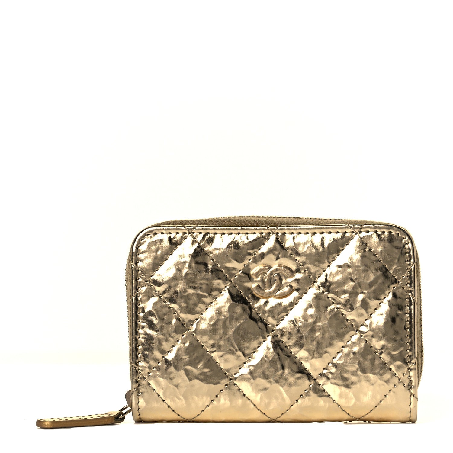 Chanel Hammered Metallic Calfskin Quilted Zip Coin Purse Gold 1 of 7