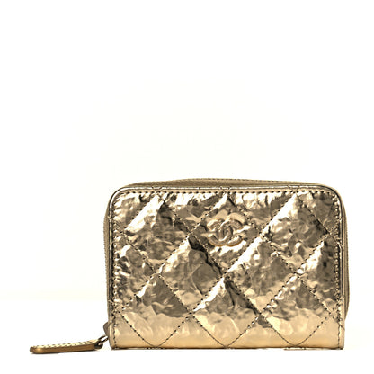 Chanel Hammered Metallic Calfskin Quilted Zip Coin Purse Gold 1 of 7