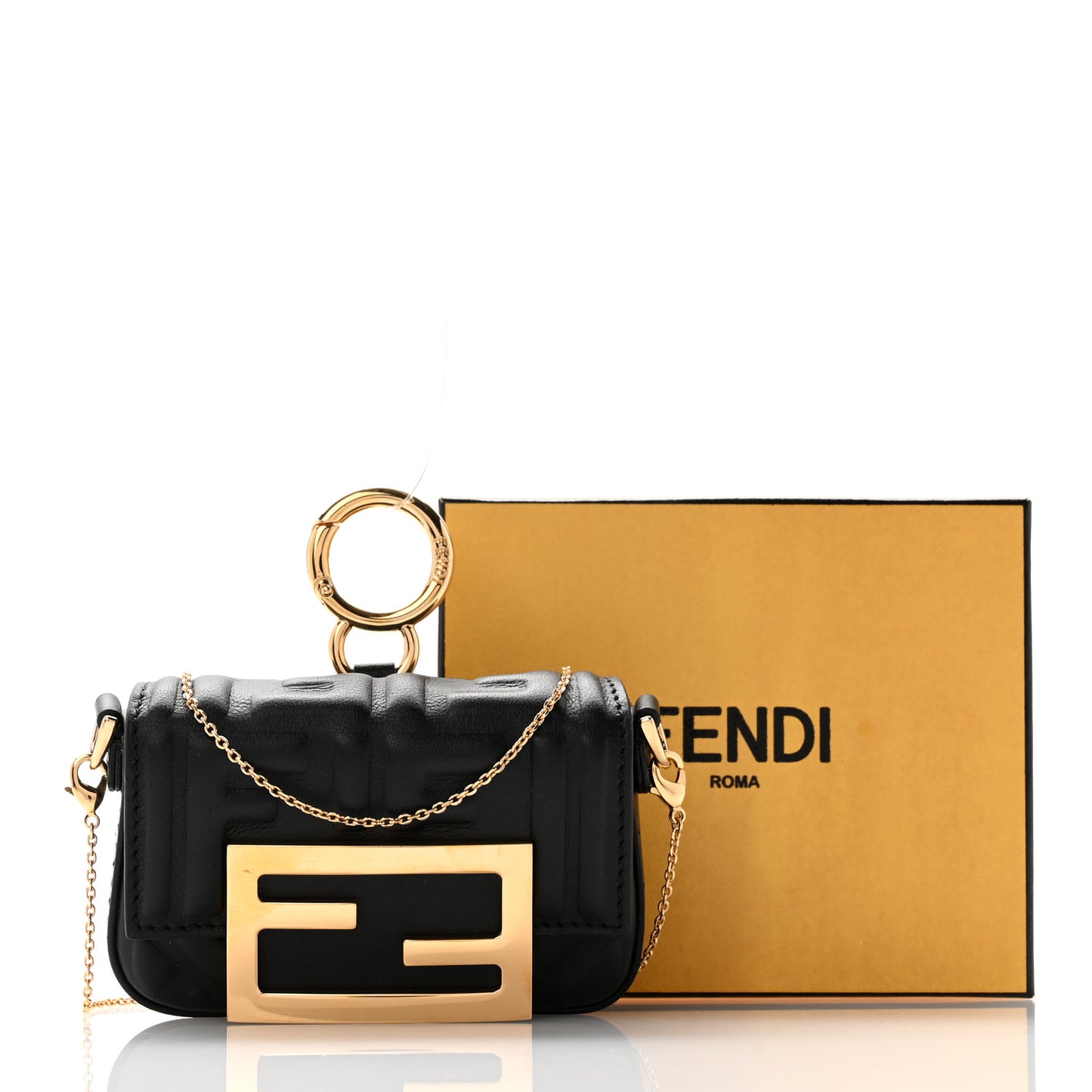 Nappa Matisse FF Embossed Nano Maxi Buckle Baguette Charm Black