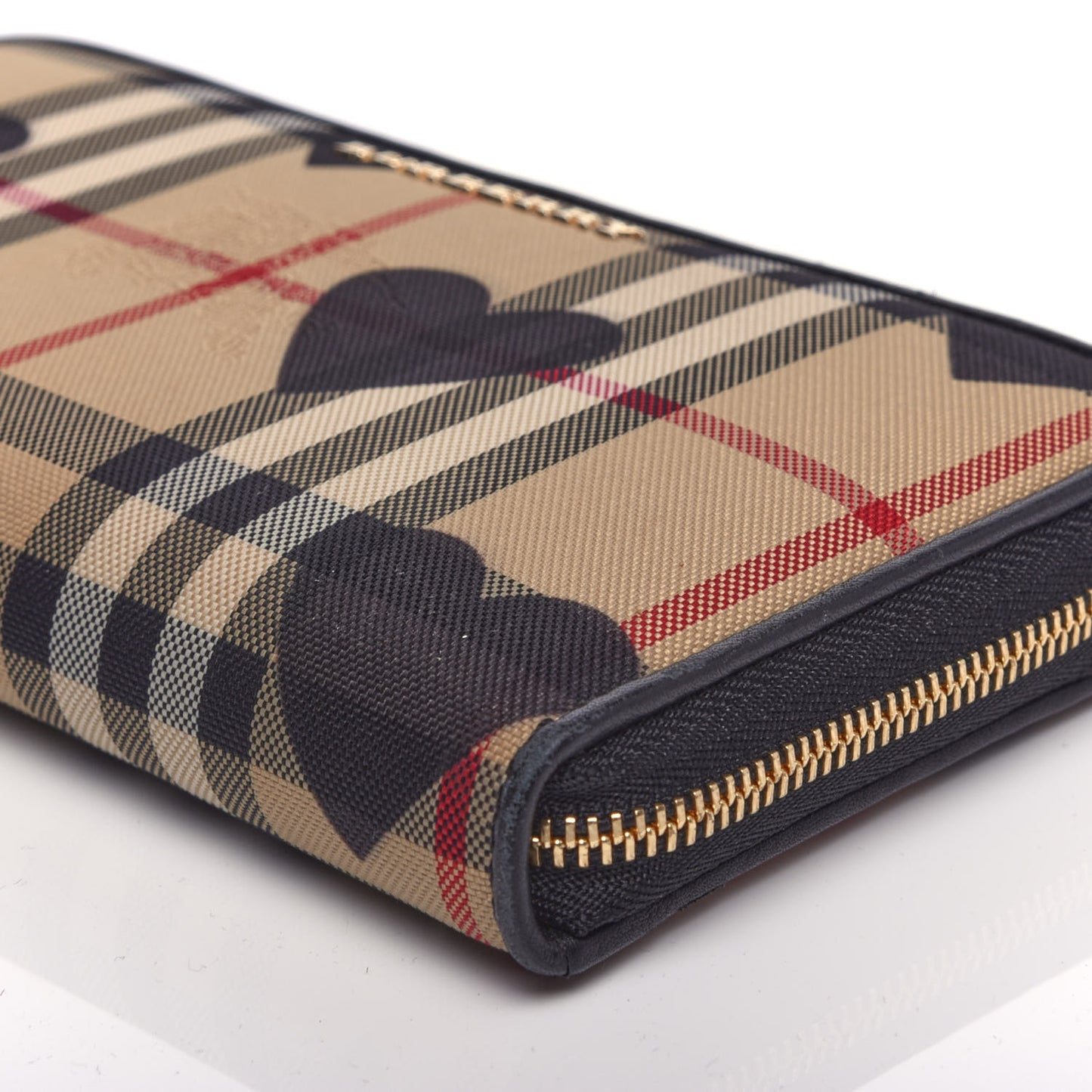 Haymarket Check Heart Print Zip Around Wallet Black