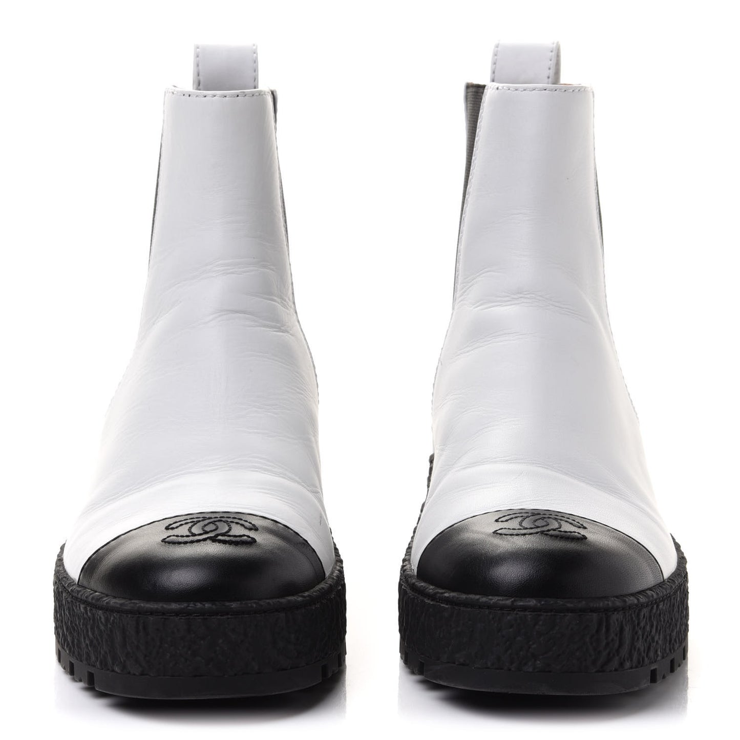 Calfskin Cap Toe CC Ankle Boots 40 White Black