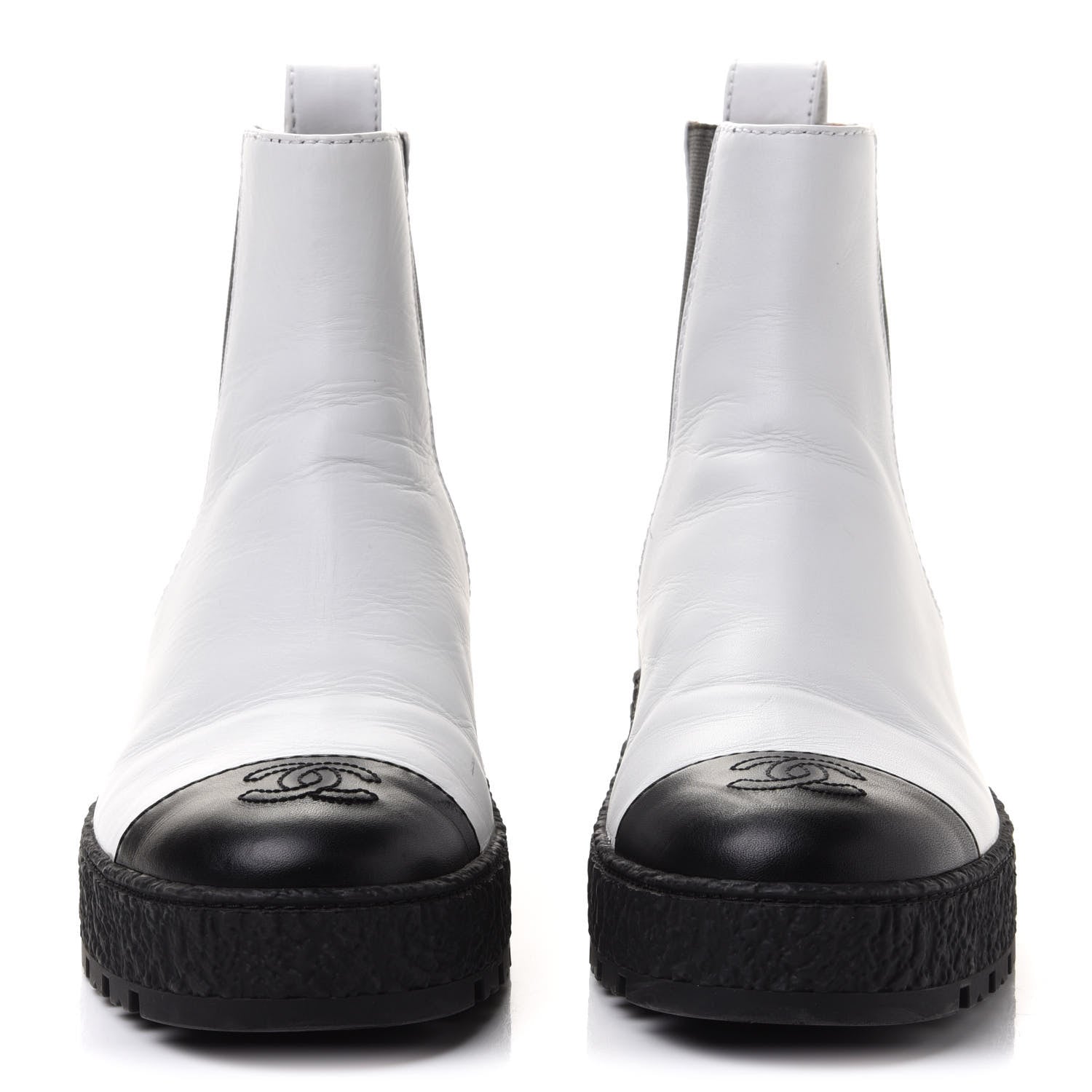 Chanel Calfskin Cap Toe CC Ankle Boots 40 White Black 2 of 11