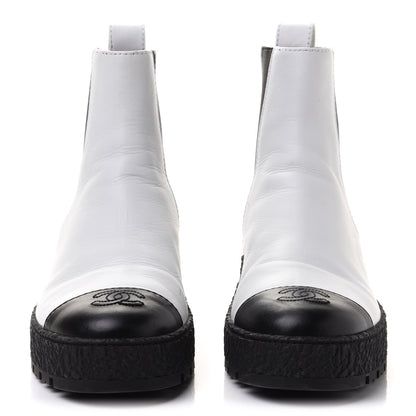 Chanel Calfskin Cap Toe CC Ankle Boots 40 White Black 2 of 11