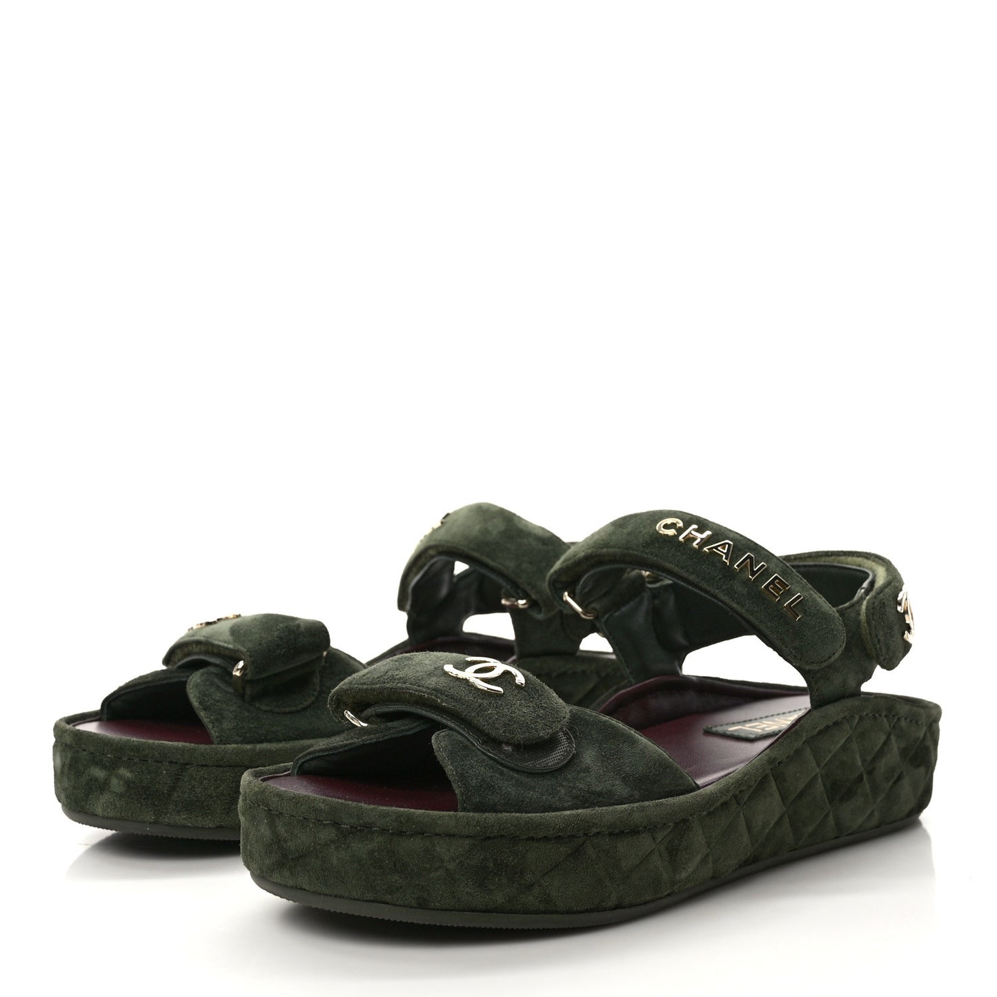 Suede Quilted Platform Sandals 38 Green