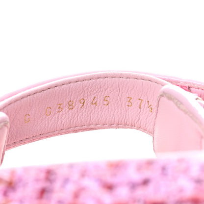 Chanel Tweed Patent Calfskin Velcro Dad Sandals 37.5 Pink Multicolor 7 of 9
