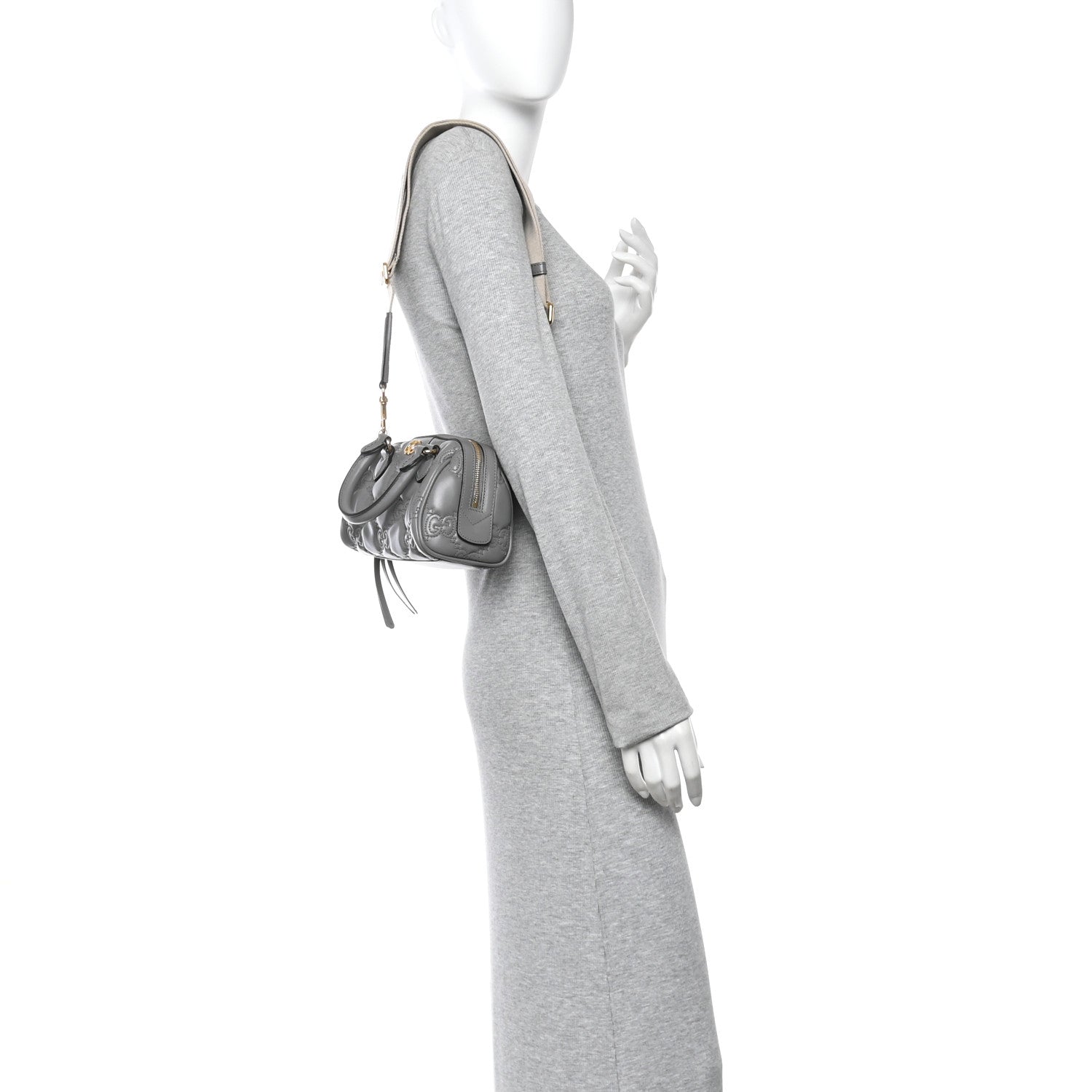 Gucci Calfskin GG Matelasse Mini Bowler Bag Dusty Grey Natural 2 of 10
