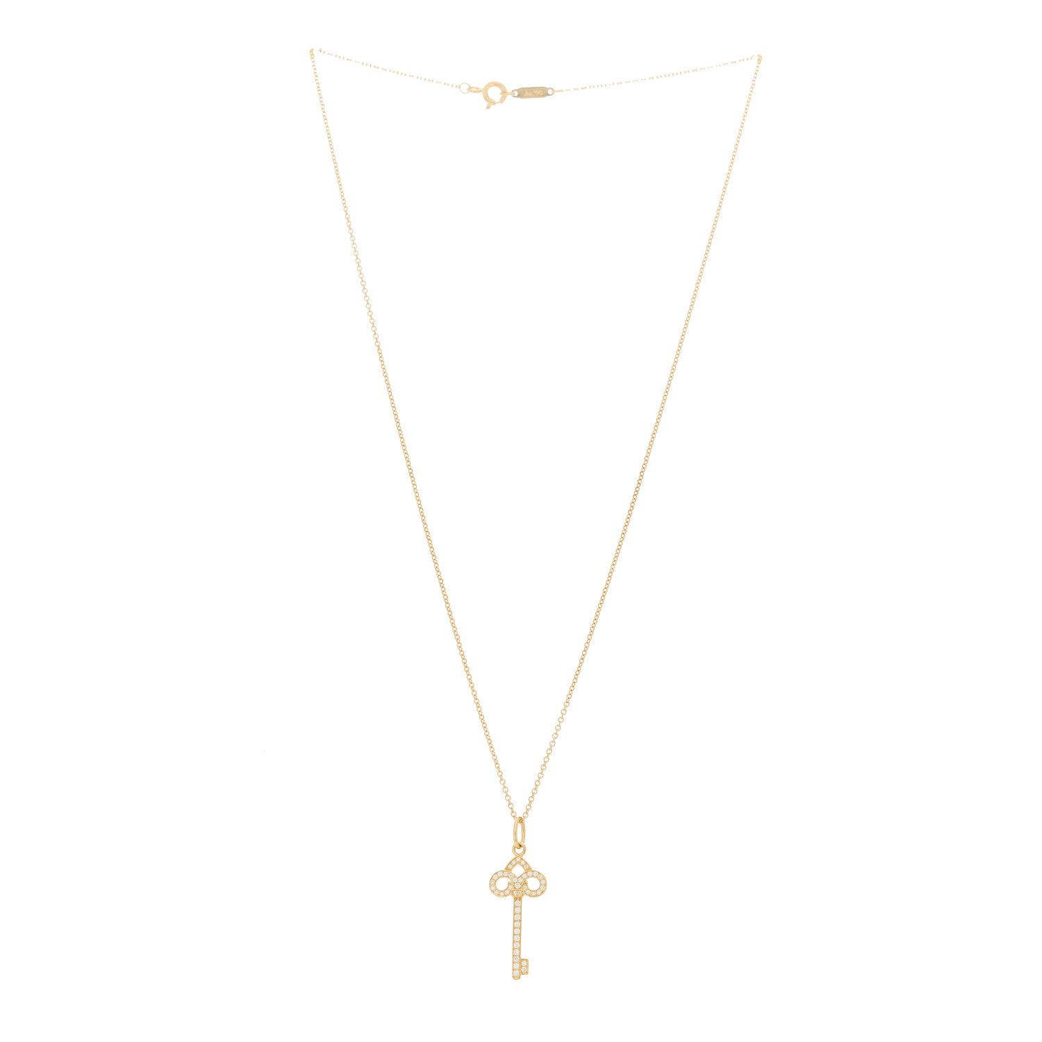 Tiffany 18K Yellow Gold Diamond Mini Fleur De Lis Key Pendant Necklace 3 of 6
