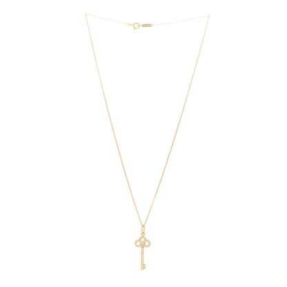 Tiffany 18K Yellow Gold Diamond Mini Fleur De Lis Key Pendant Necklace 3 of 6