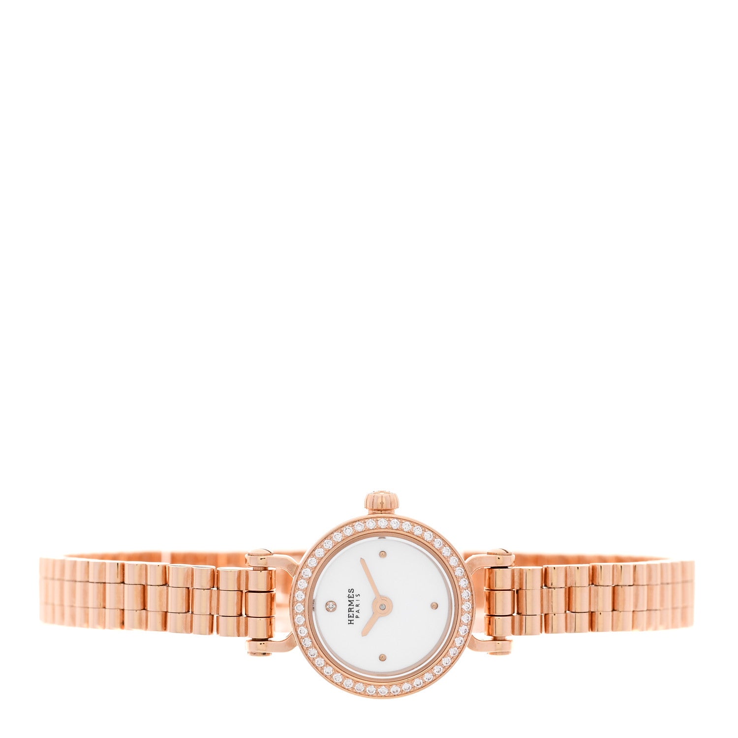 Hermes 18K Rose Gold Diamond Bezel 16mm Faubourg Quartz Watch 2 of 6