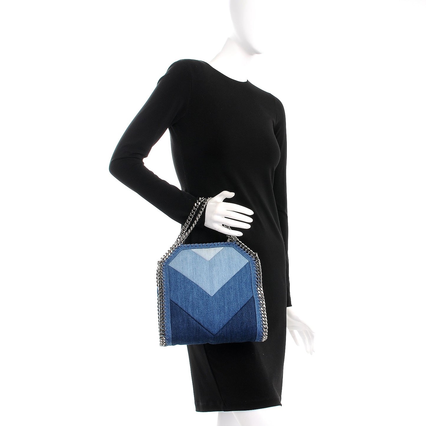 Eco Denim Chevron Quilted Mini Falabella Fold Over Tote Blue