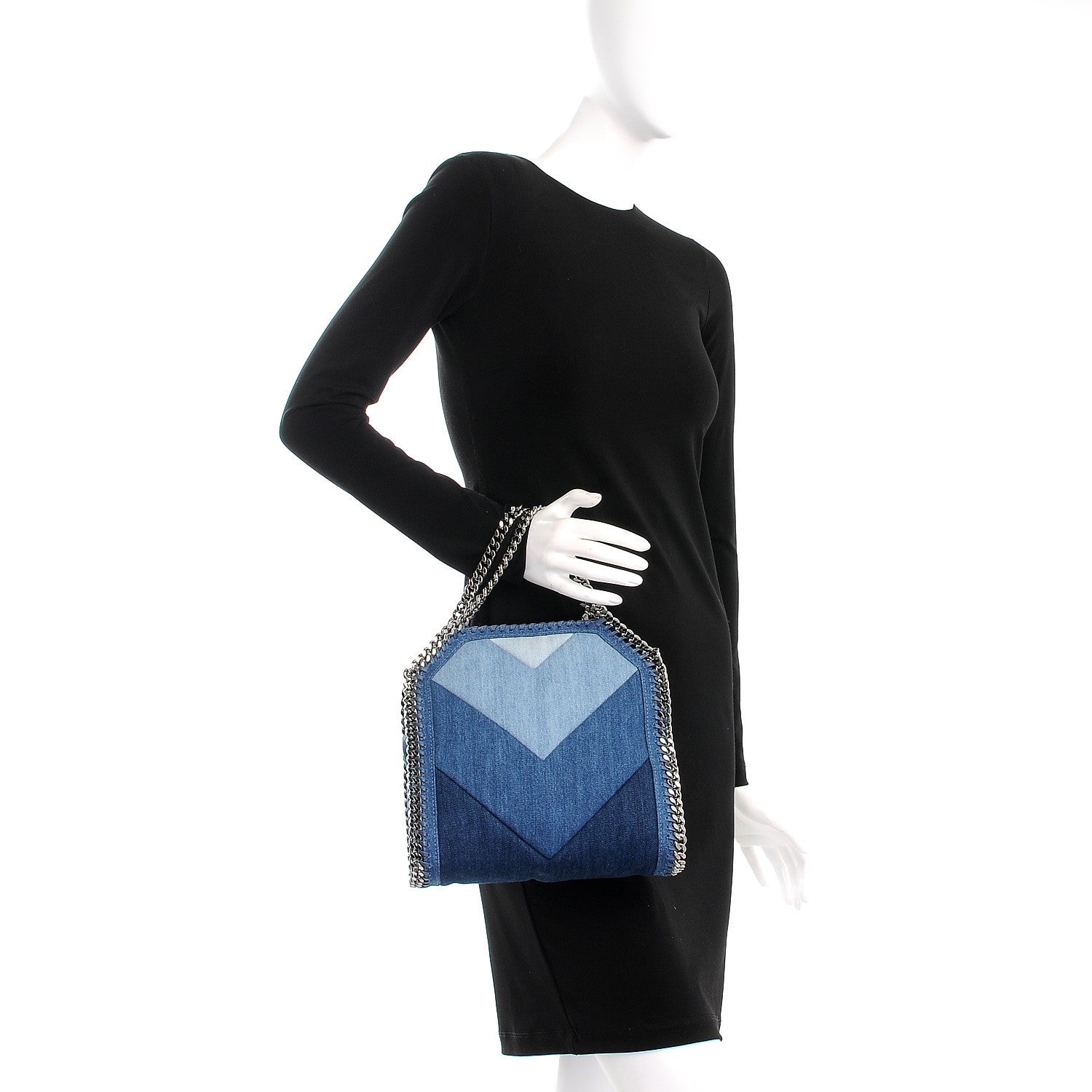 Stella McCartney Eco Denim Chevron Quilted Mini Falabella Fold Over Tote Blue 3 of 9