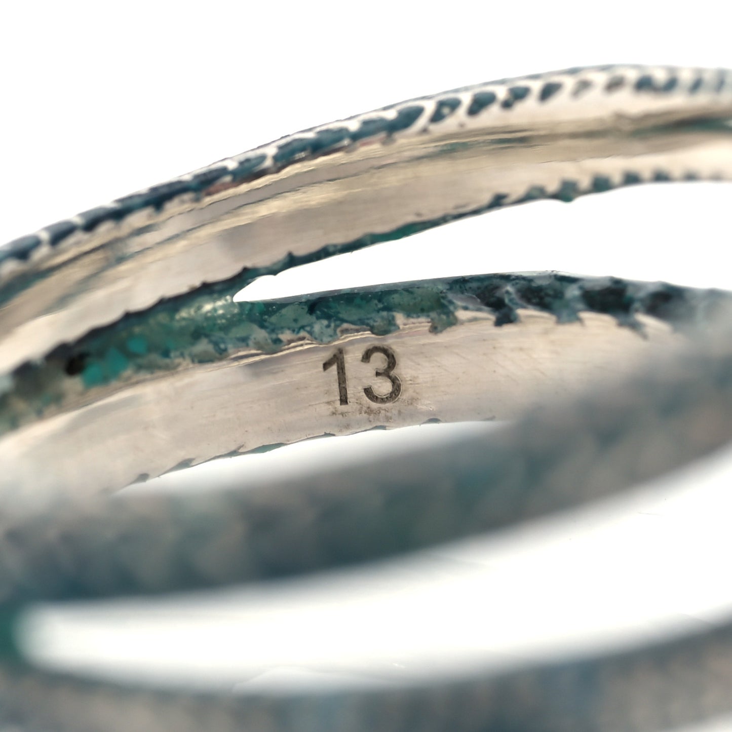 Sterling Silver Enamel Gucci Garden Double Snake Ring Blue 53 6.5