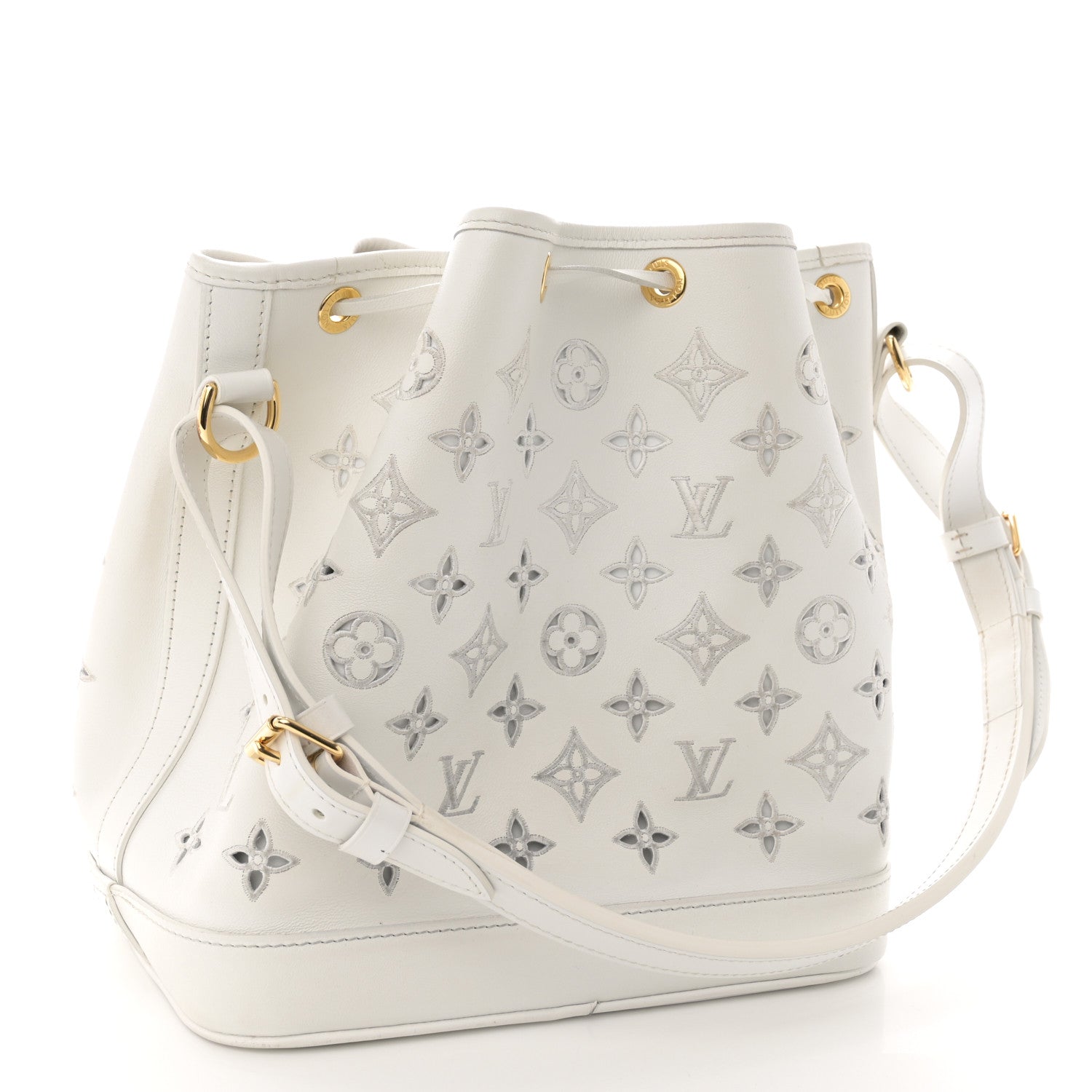 Louis Vuitton Calfskin Monogram Cutout Petit Noe White 3 of 16