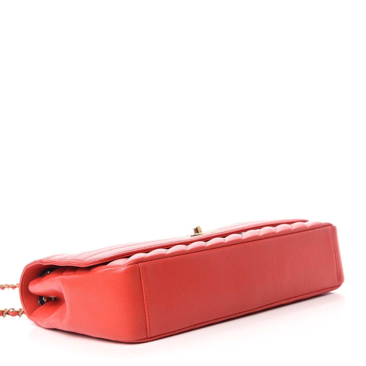 Shiny Goatskin Diagonal Quilted Small Flap Red