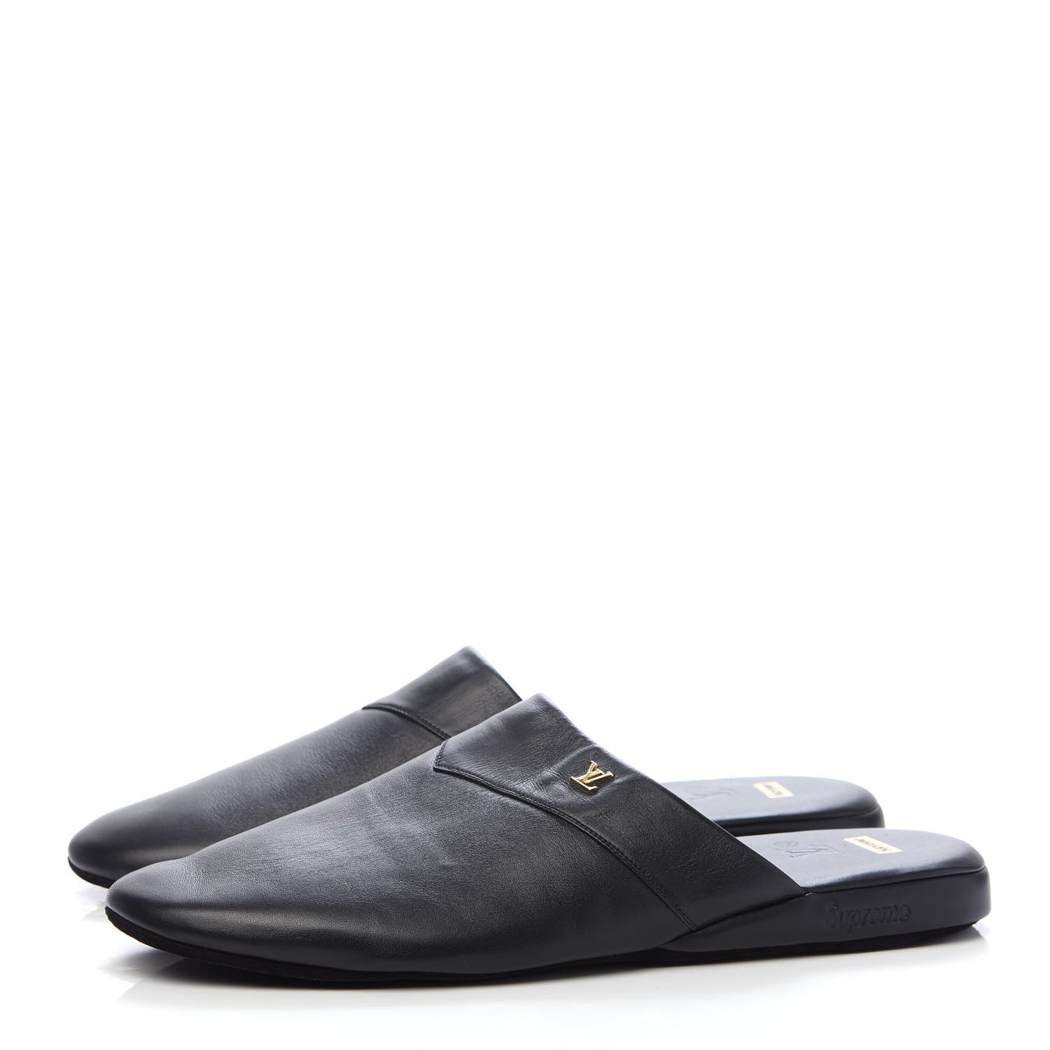 Louis Vuitton X SUPREME Lambskin Mens Hugh Slippers 8 Black 3 of 12