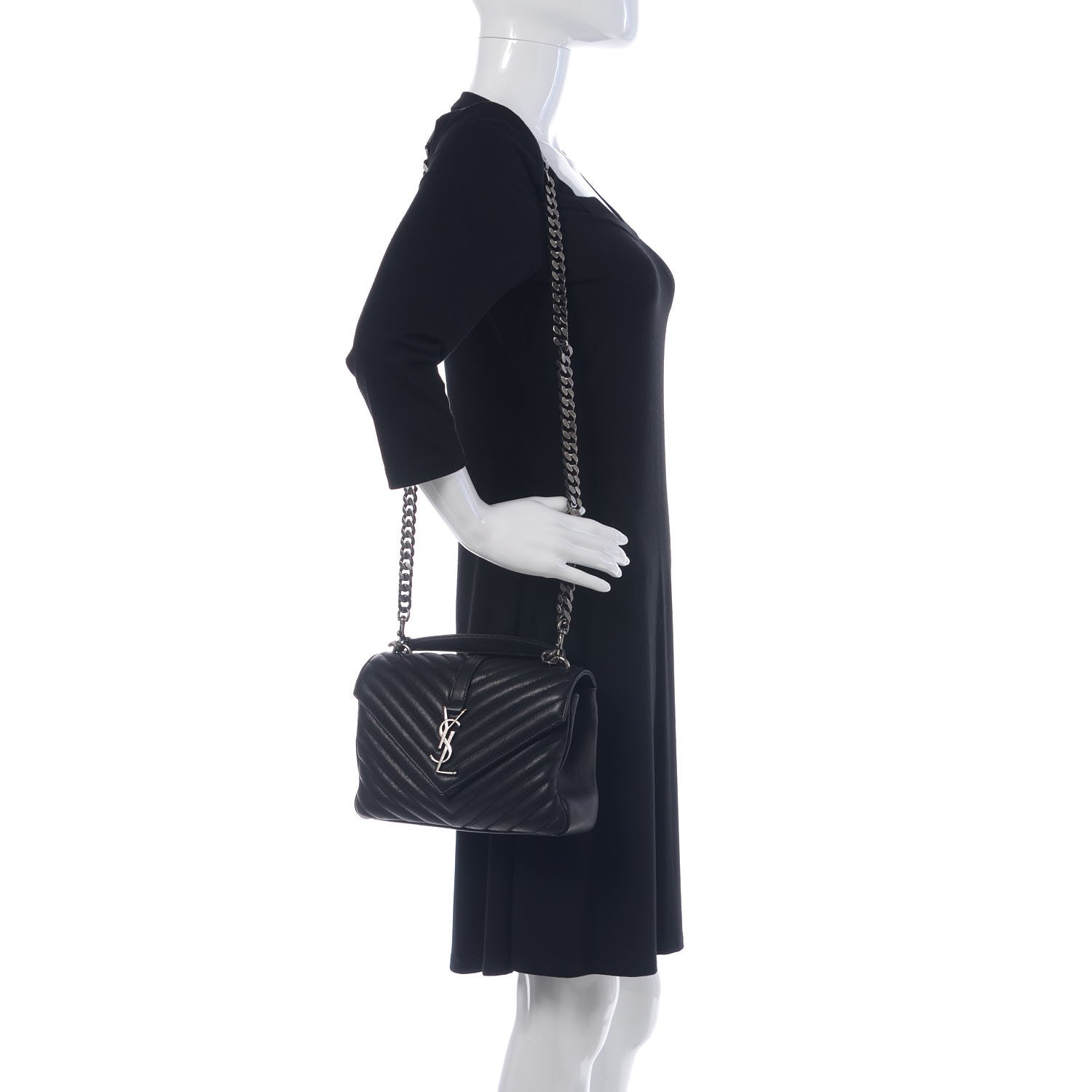 Saint Laurent Sheepskin Matelasse Chevron Monogram Medium College Bag Black 2 of 15