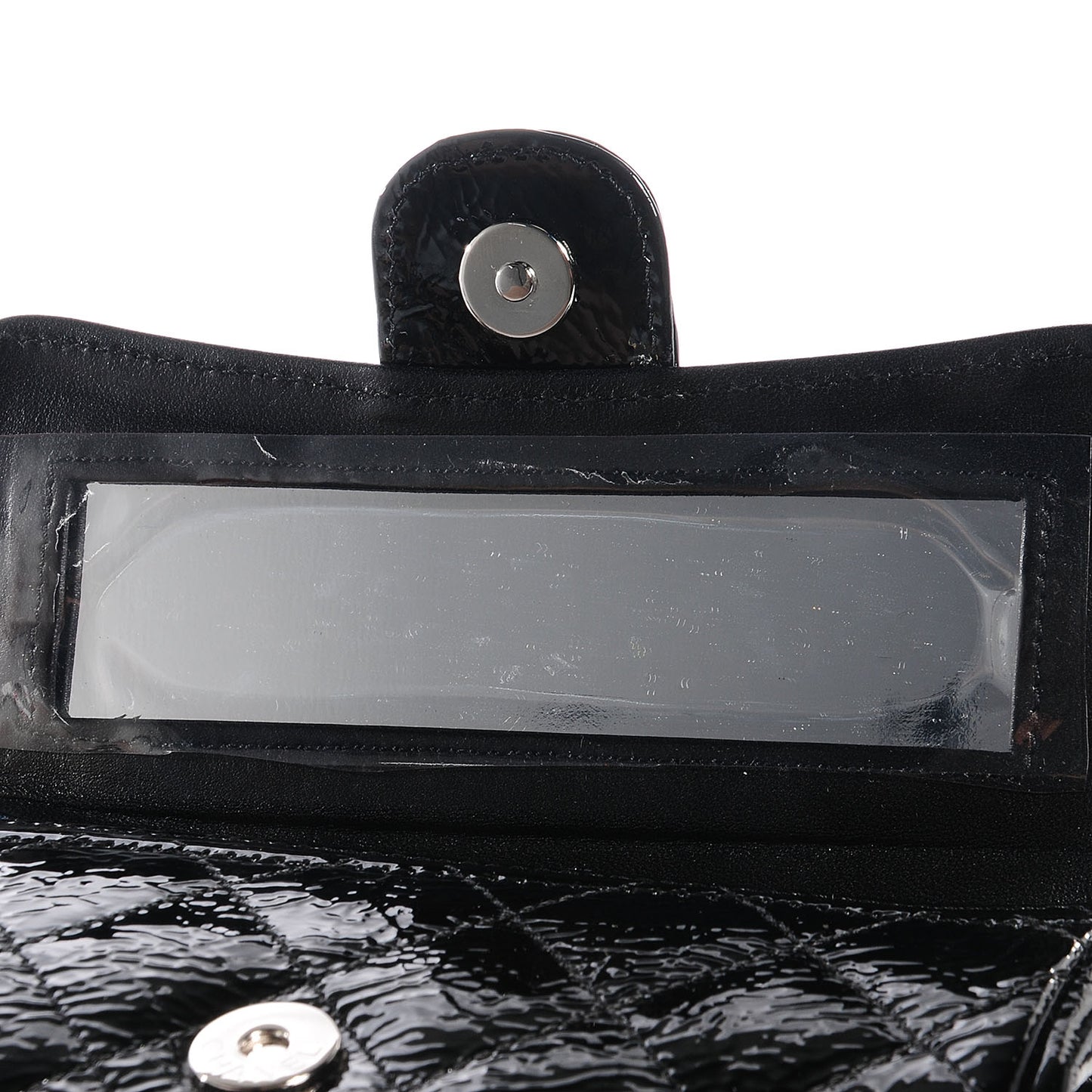 Distressed Patent Quilted Flap Cosmetic Case Black