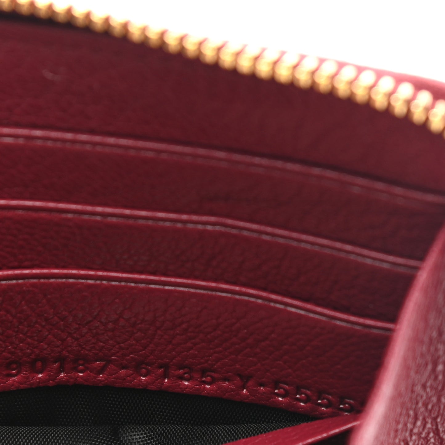 Chevre Gold Metallic Edge Hardware Zip Around Wallet Rouge Grenat
