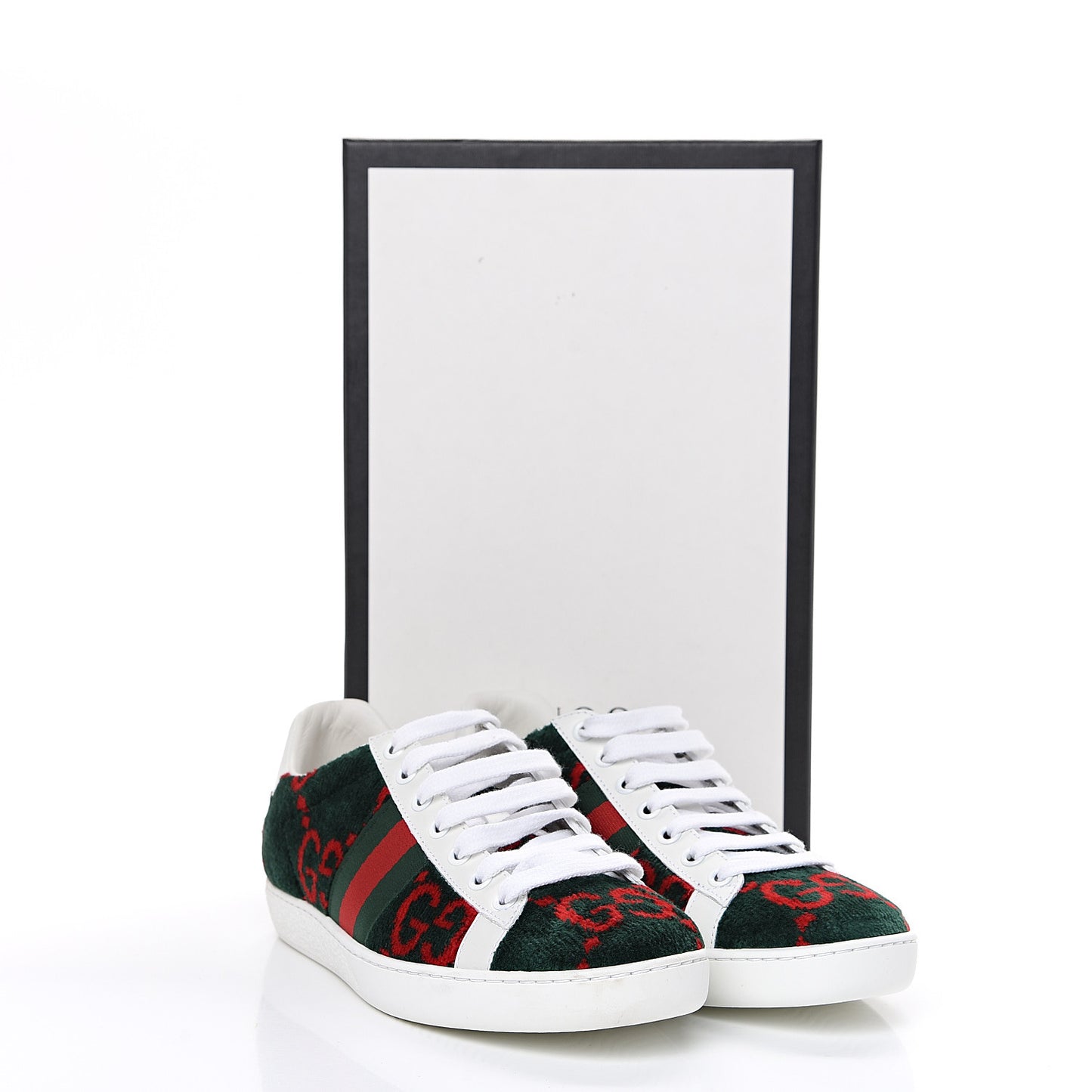 Terry Cloth GG Monogram Web Womens Ace Sneakers 36 Green Red