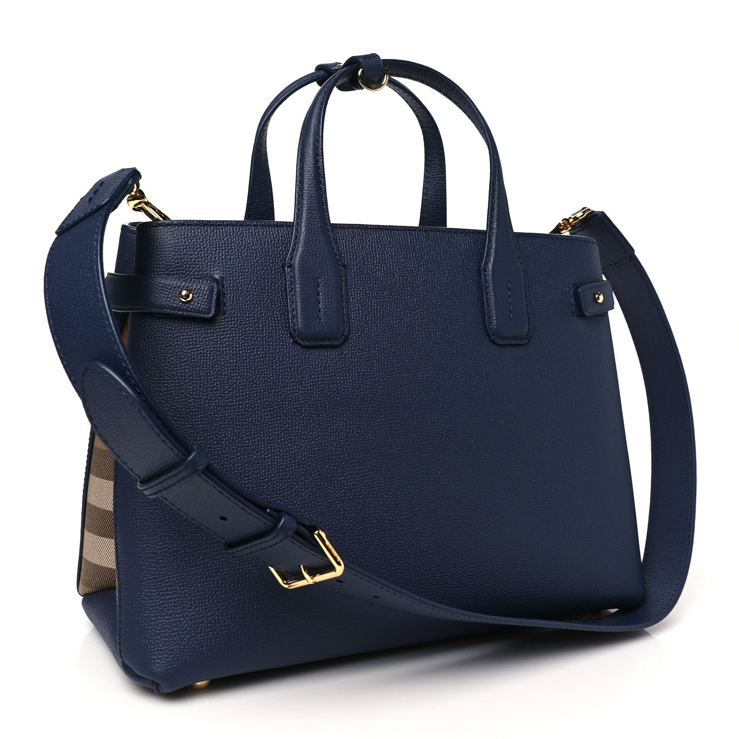 Burberry Derby Calfskin Vintage Check Medium Banner Tote Regency Blue 3 of 10