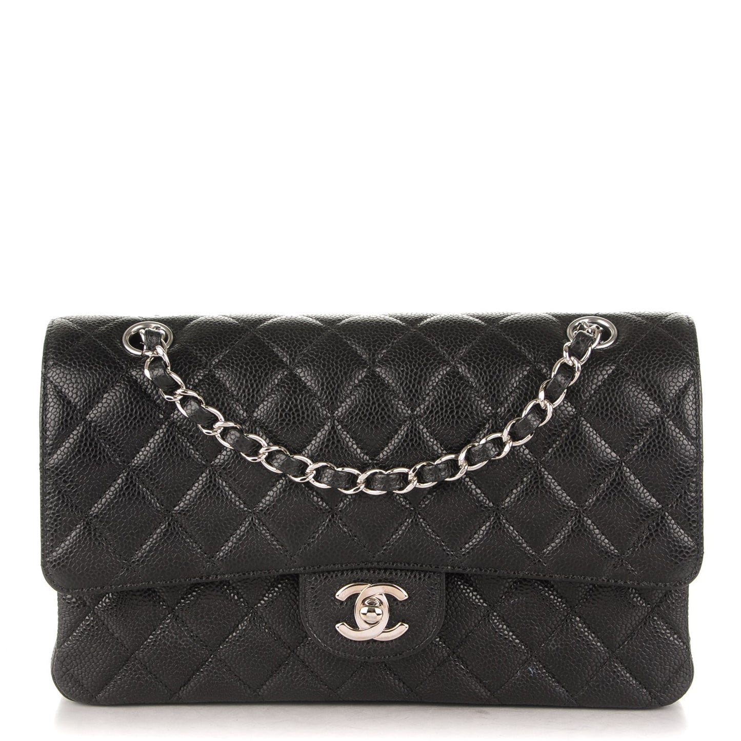 Caviar Quilted Medium Double Flap Black