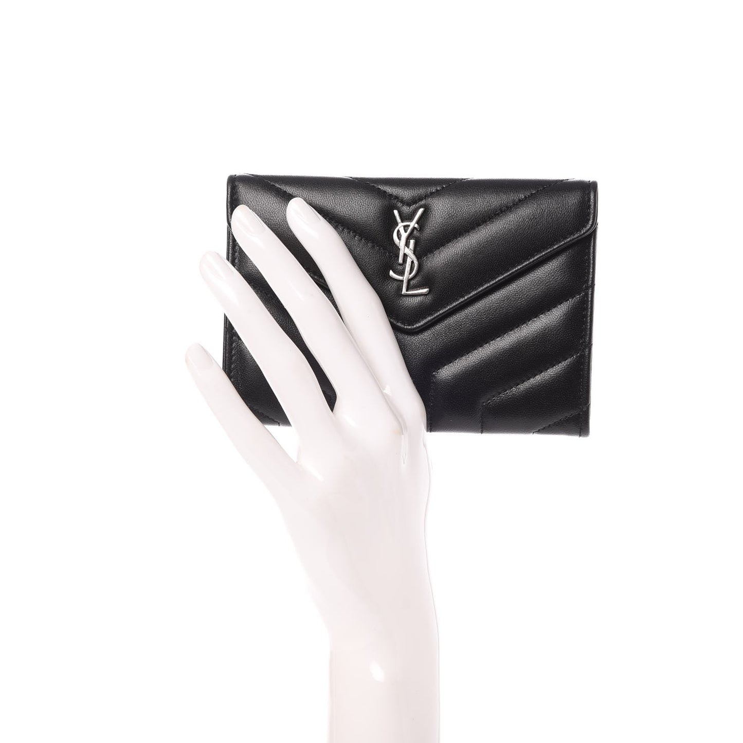 Lambskin Y Quilted Monogram Small Loulou Envelope Wallet Black