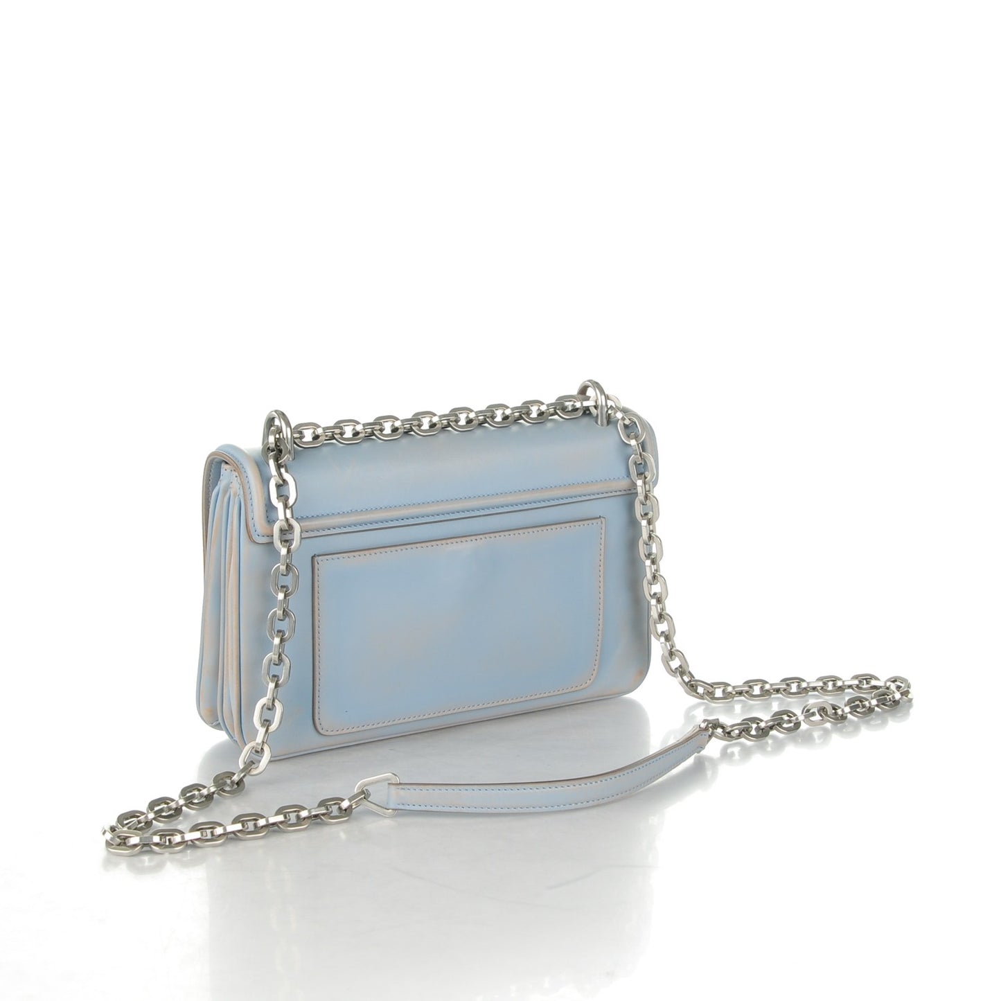 Vitello Vintage Metal Closure Shoulder Bag Light Blue